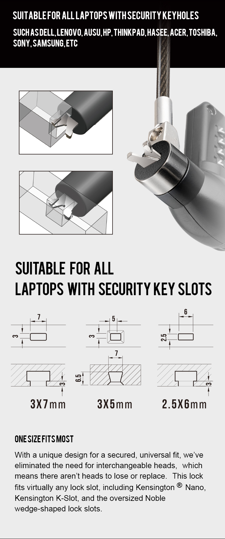 Universal Nano Slot Compatible 4 Digit Combination Security Cable Lock 