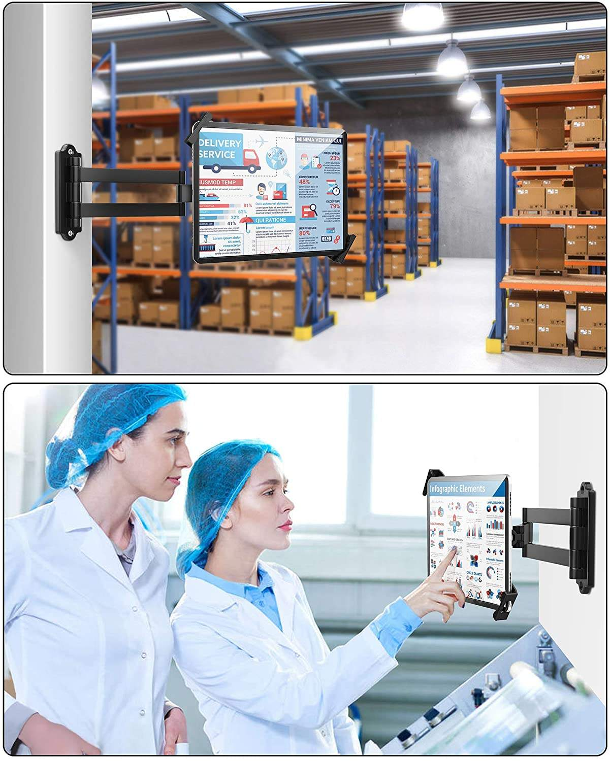 Aluminum Long Arm Retractable Security Wall Mounted Tablet Stand