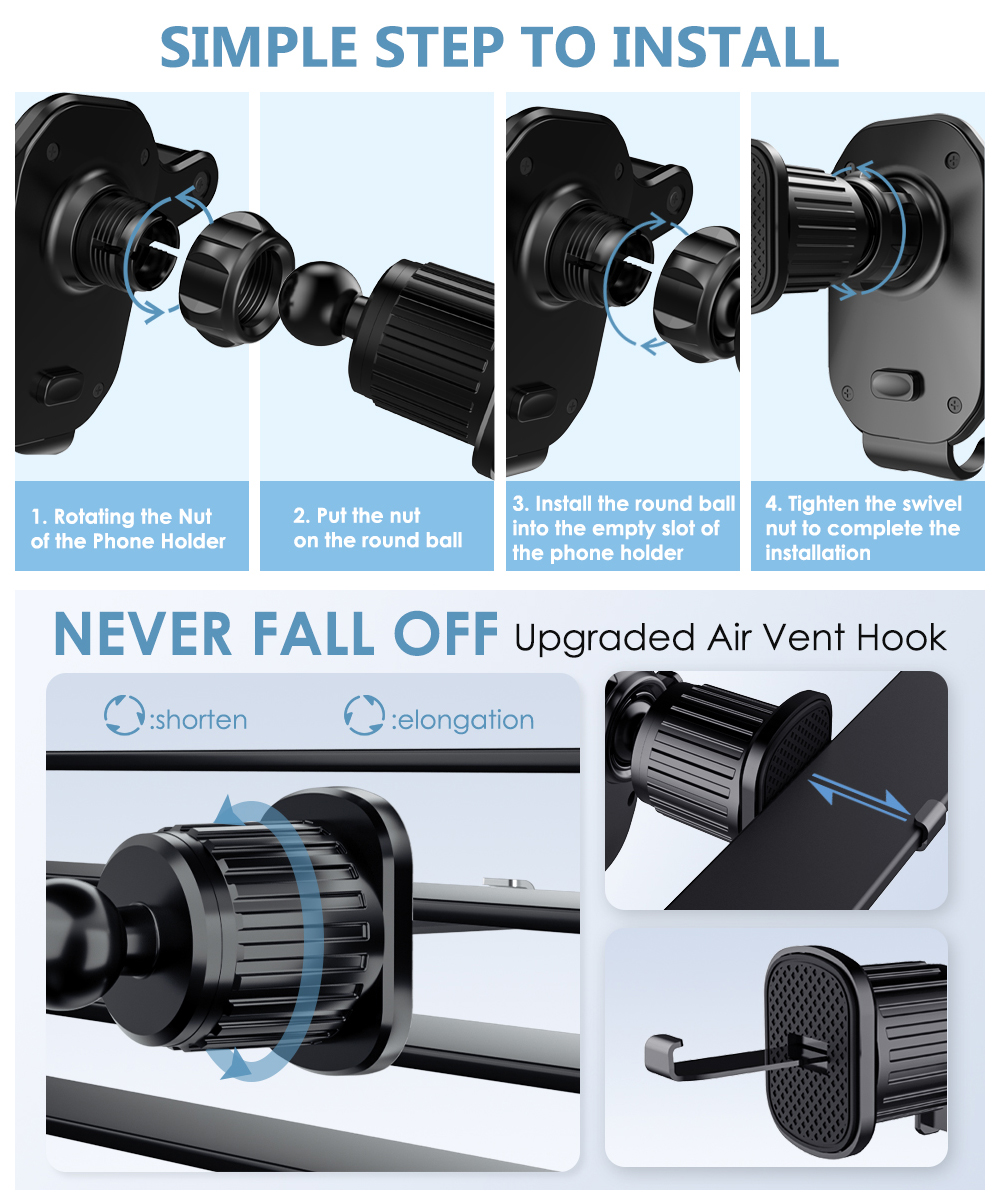 Hook Clip Air Vent Holder with 360 Degree Rotation Hook Clip Air Vent Holder with 360 Degree Rotation