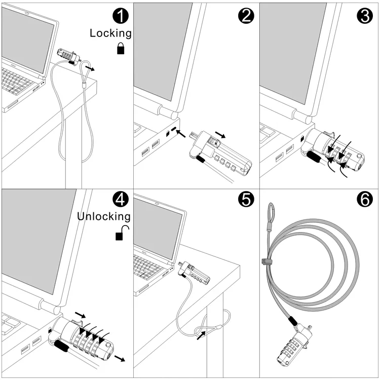 Noble Wedge Slot Nano K Slot Combination Laptop Cable Lock Kit For Acer Apple Asus or Dell