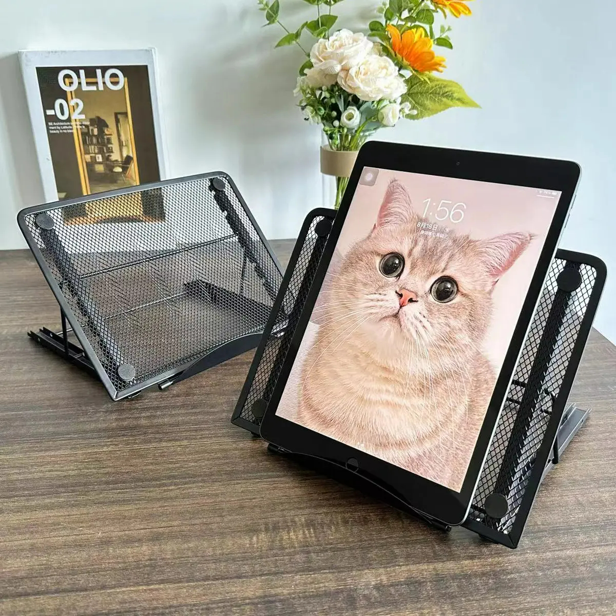 6 Levels Adjustable Height Metal Mesh Laptop Tablet Notebook Stand 