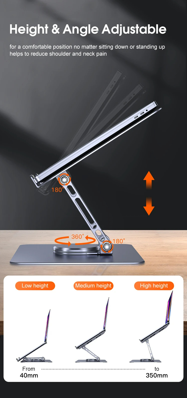 360 Rotating Base, Ergonimic Foldable Laptop Riser for Desk 360 Rotating Base, Ergonimic Foldable Laptop Riser for Desk