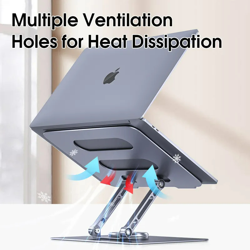  360 Rotating Base, Ergonimic Foldable Laptop Riser for Desk