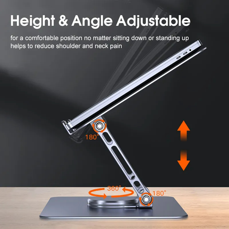  360 Rotating Base, Ergonimic Foldable Laptop Riser for Desk