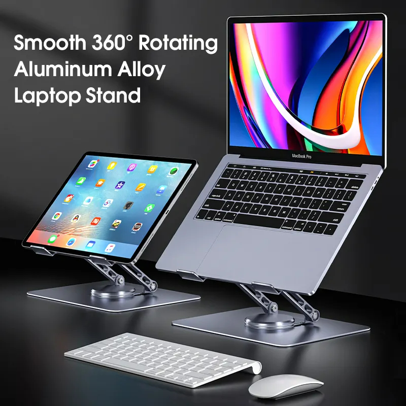  360 Rotating Base, Ergonimic Foldable Laptop Riser for Desk