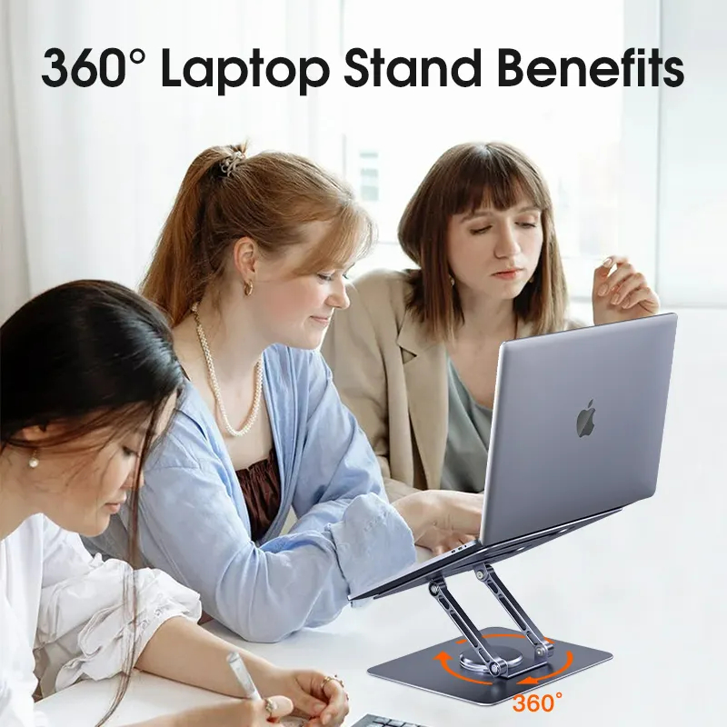  360 Rotating Base, Ergonimic Foldable Laptop Riser for Desk