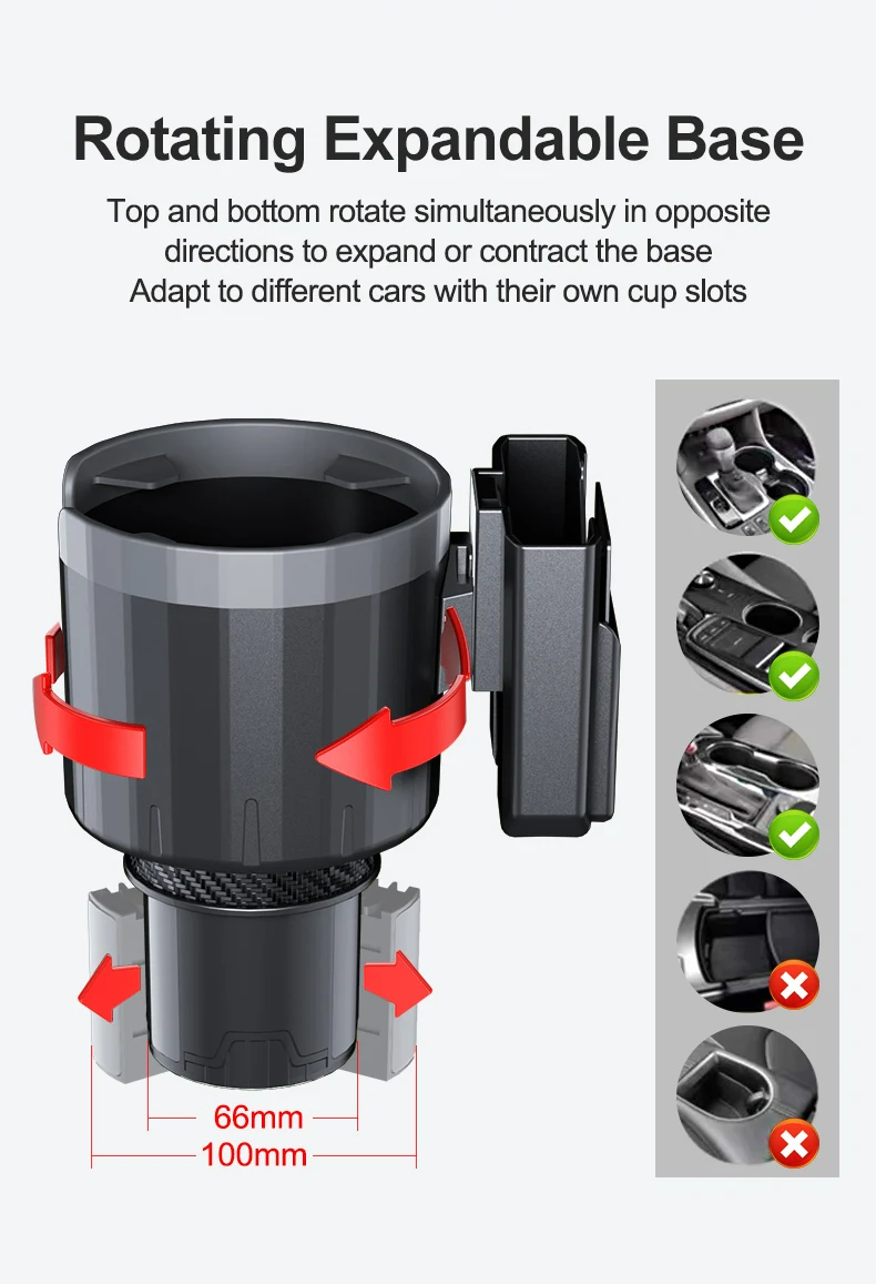Adjustable 2.6-3.8 Inches Base Cup Holder Expander Car Tray Cup Holder