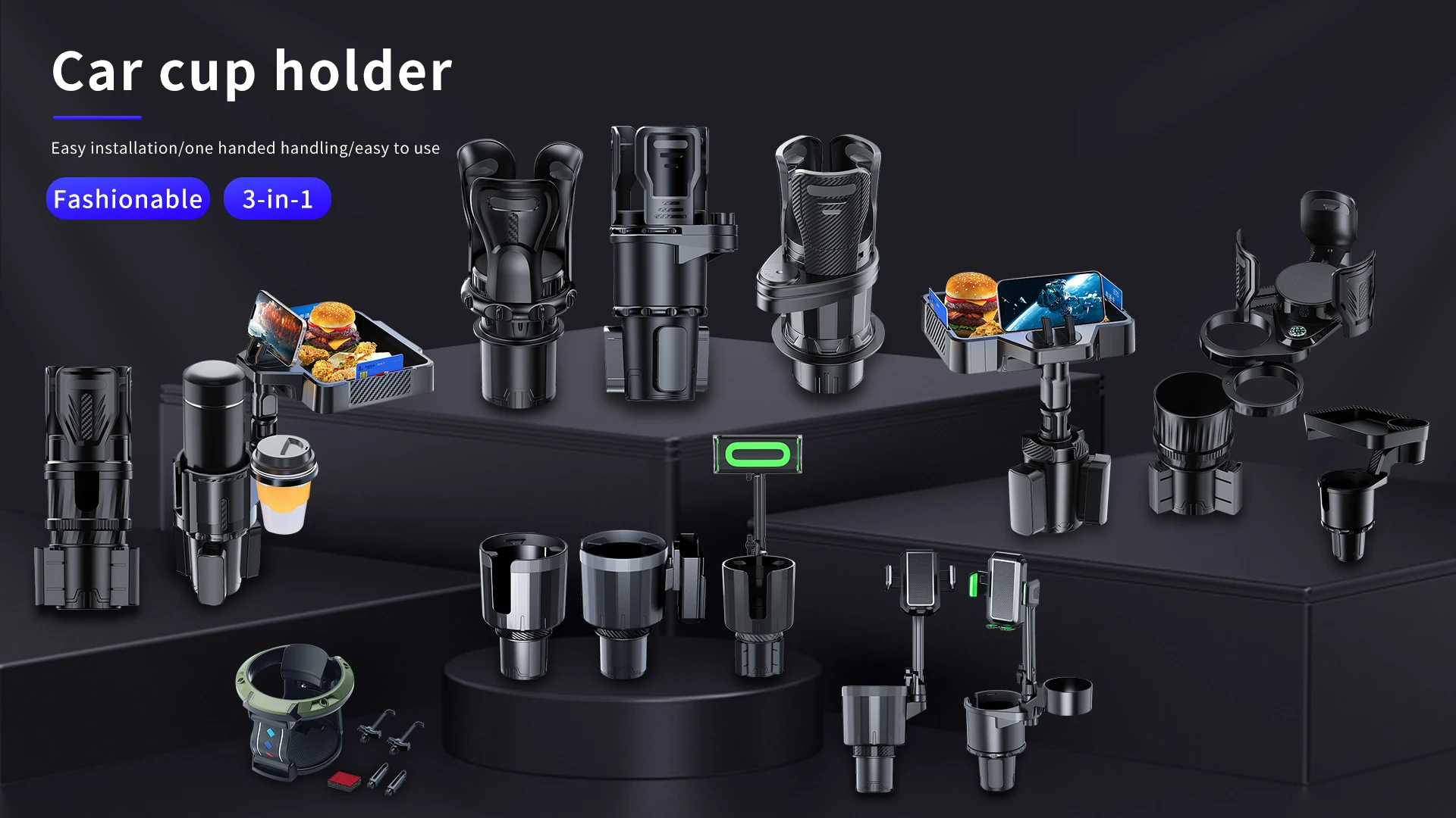 Adjustable 2.6-3.8 Inches Base Cup Holder Expander Car Tray Cup Holder