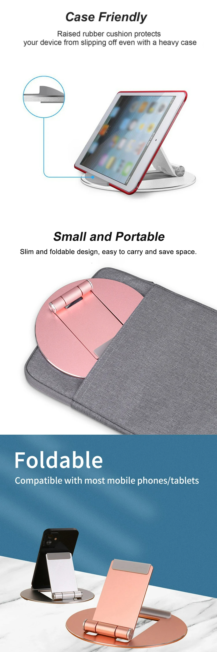 Portable 180 Rotating Completely Flat Shape Lazy Tablet Phone Holder