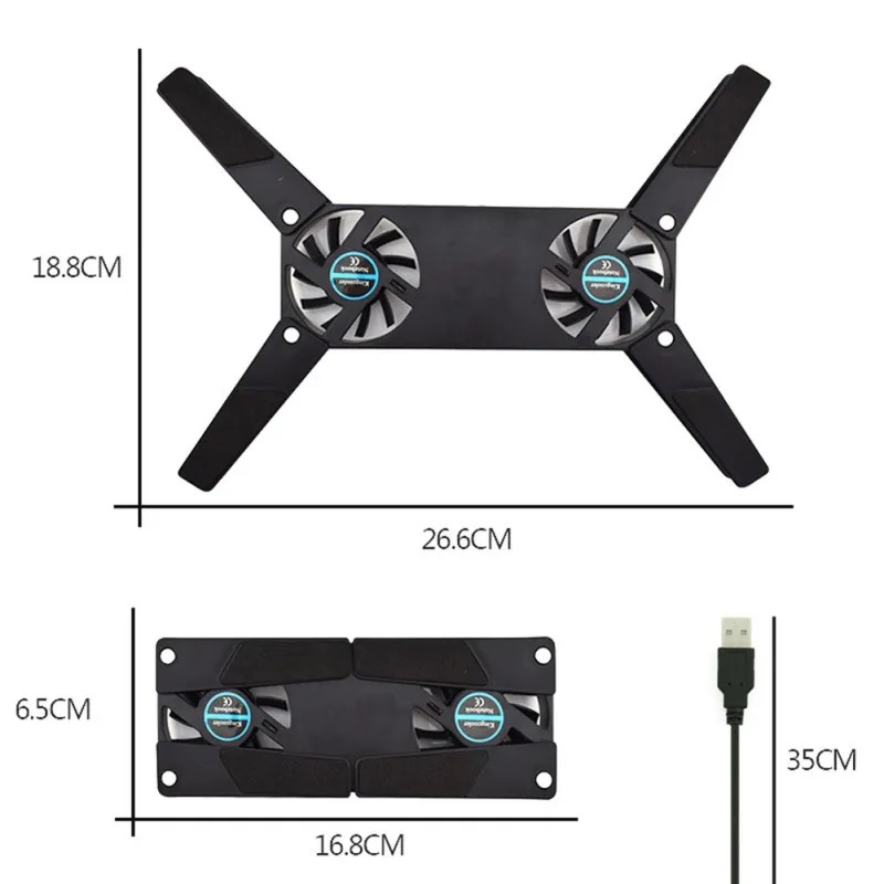 New Laptop Cooling Pad Laptop Cooler USB Powered Cooling Pad Bracket 2 Fans for Laptop