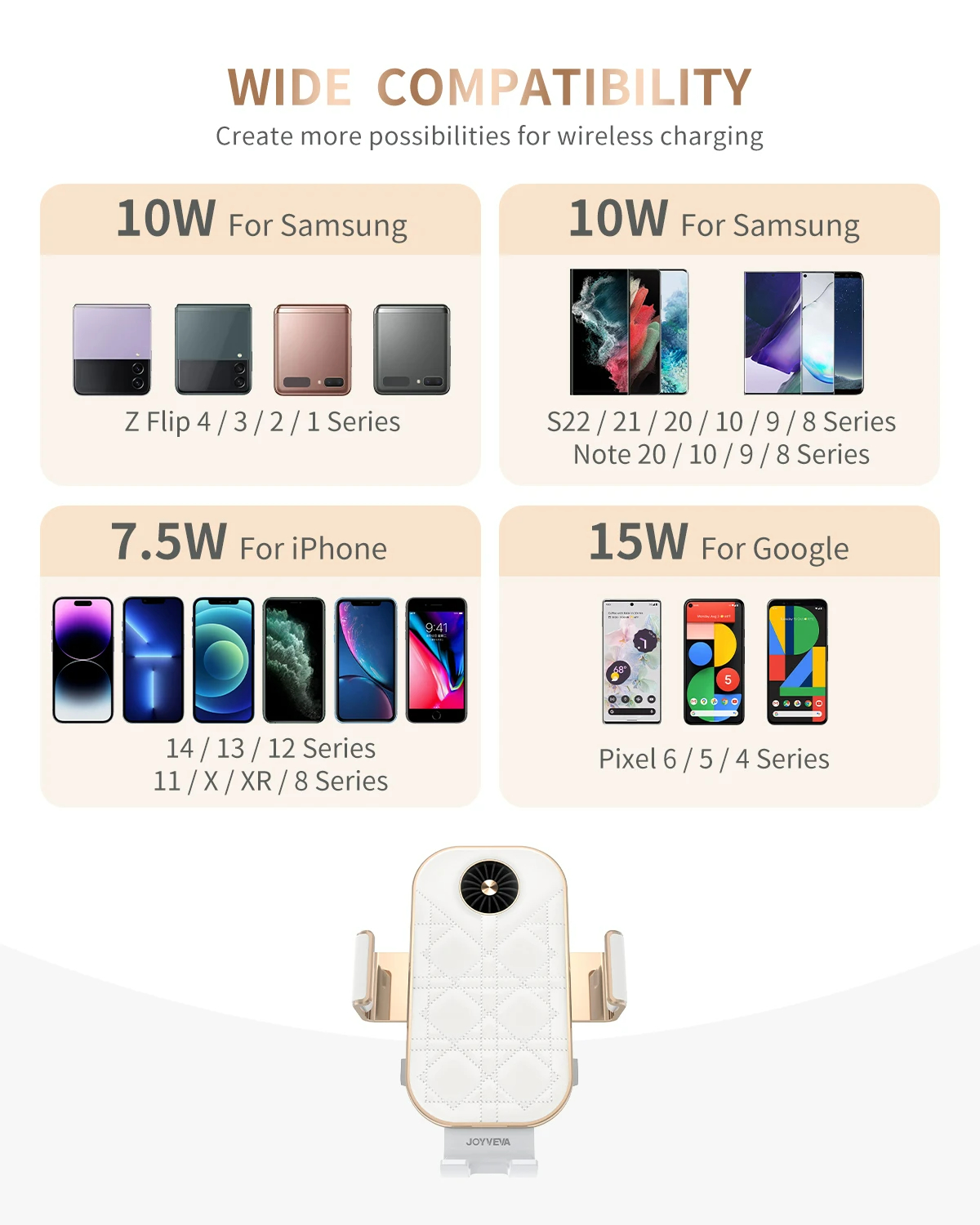 15W Wireless Car Charger for Samsung Galaxy Z Flip 6 5 iPhone Fast Charging 