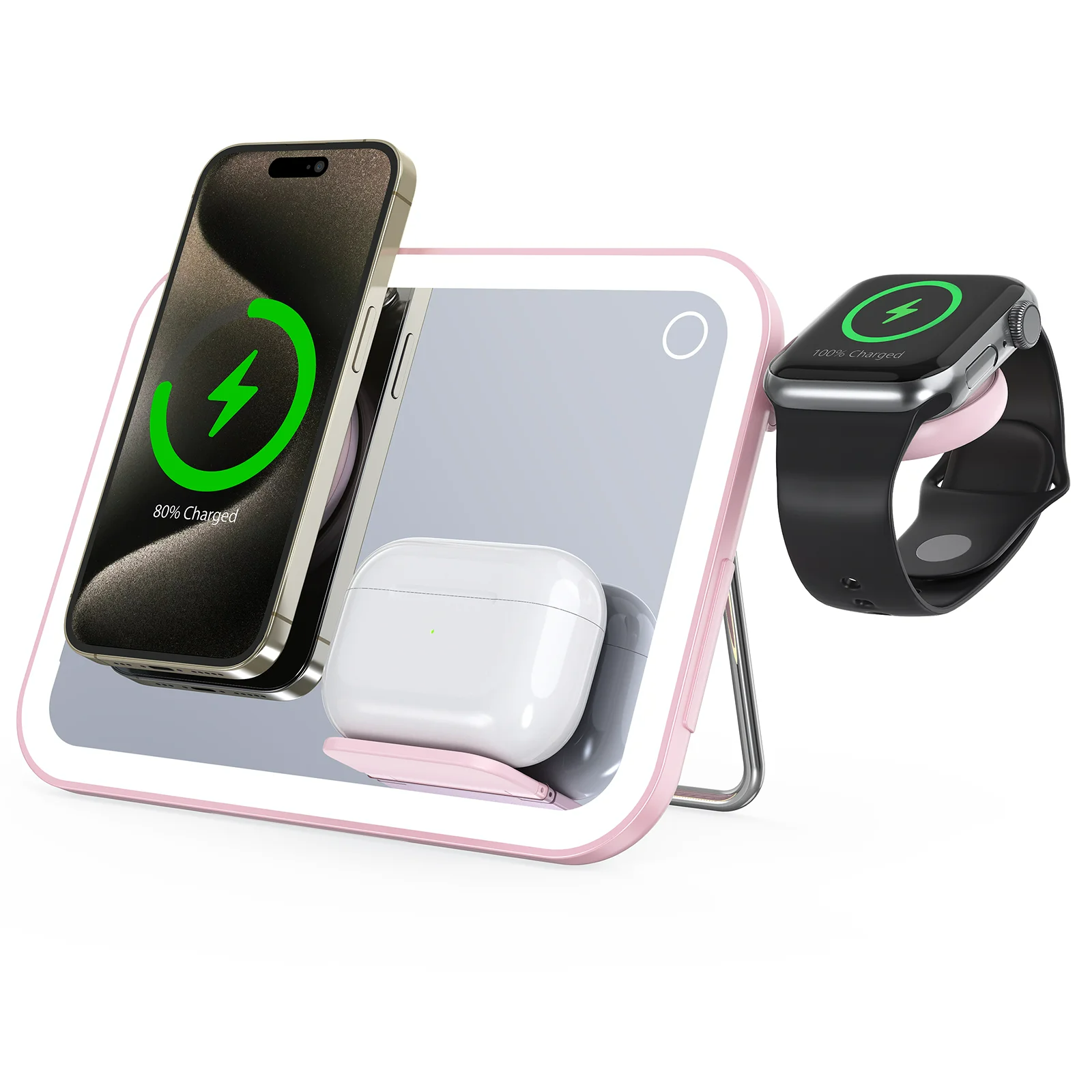 15W 3 in 1Magnetic Wireless Charger Station Vanity Mirror LED Night Light for iPhone iWatch Aipods 15W 3 in 1Magnetic Wireless Charger Station Vanity Mirror LED Night Light for iPhone iWatch Aipods