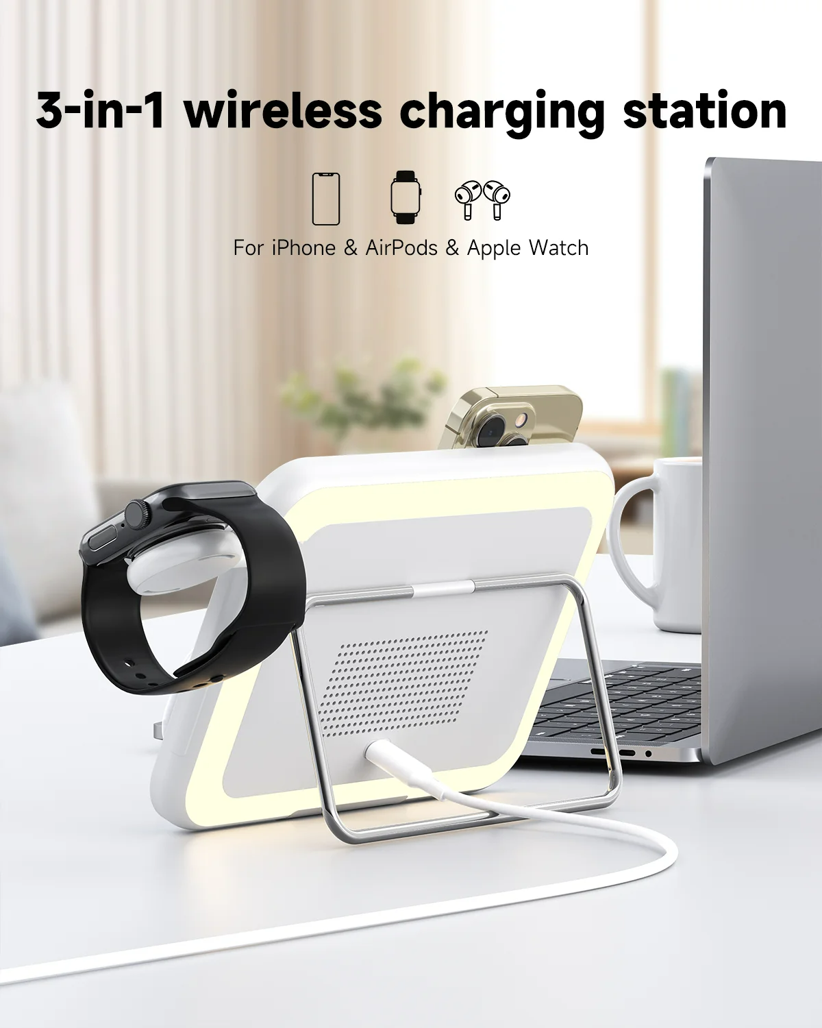15W 3 in 1Magnetic Wireless Charger Station Vanity Mirror LED Night Light for iPhone iWatch Aipods 15W 3 in 1Magnetic Wireless Charger Station Vanity Mirror LED Night Light for iPhone iWatch Aipods