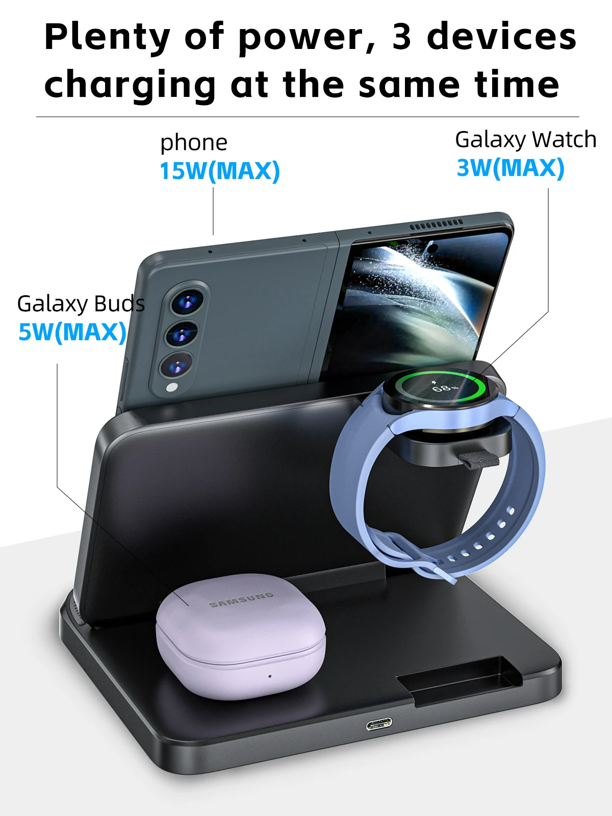 15W 3 In 1 Wireless Charger For Galaxy Z Fold 4 3 2 For All Samsung Tablet Watch Buds