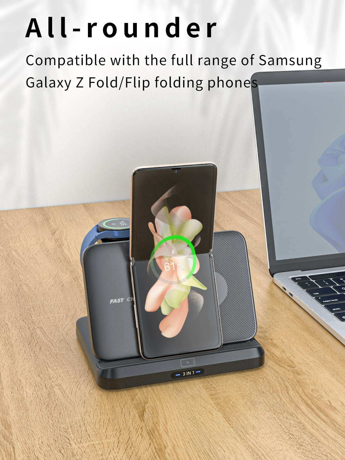 15W 3 In 1 Wireless Charger For Galaxy Z Fold 4 3 2 For All Samsung Tablet Watch Buds
