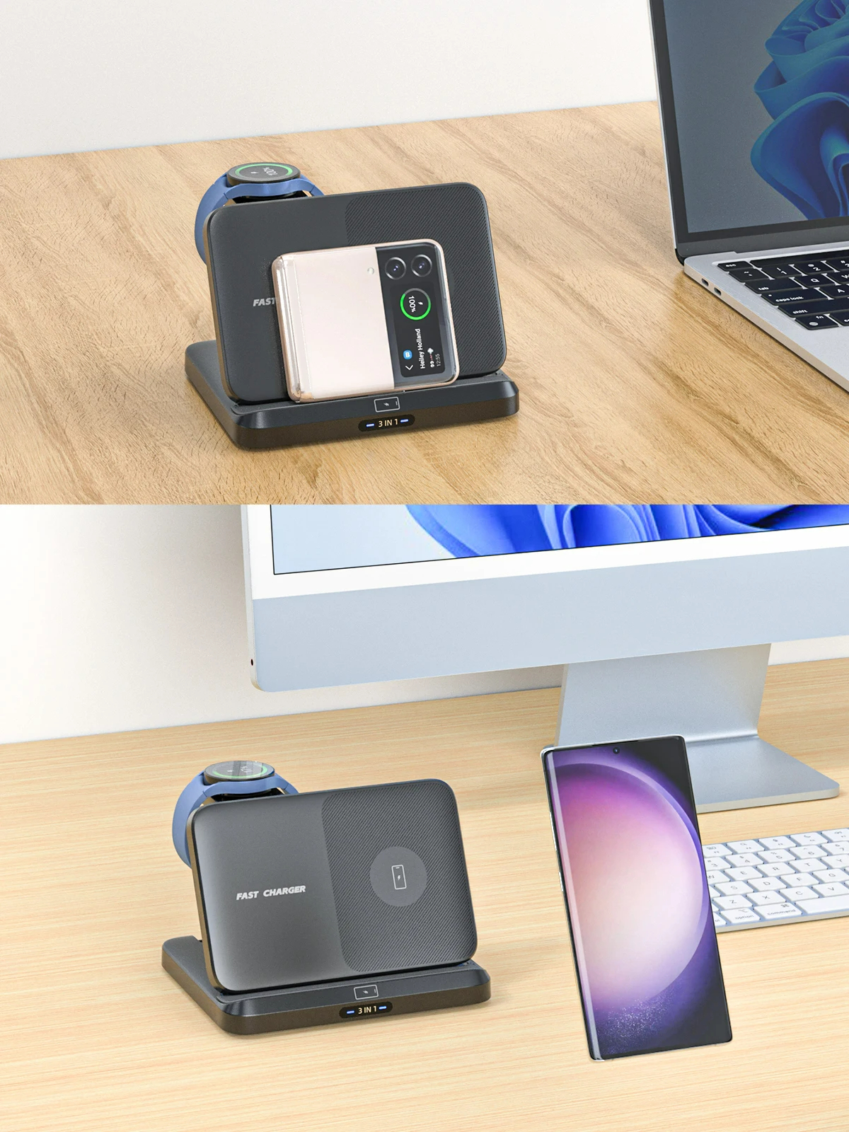 15W 3 In 1 Wireless Charger For Galaxy Z Fold 4 3 2 For All Samsung Tablet Watch Buds