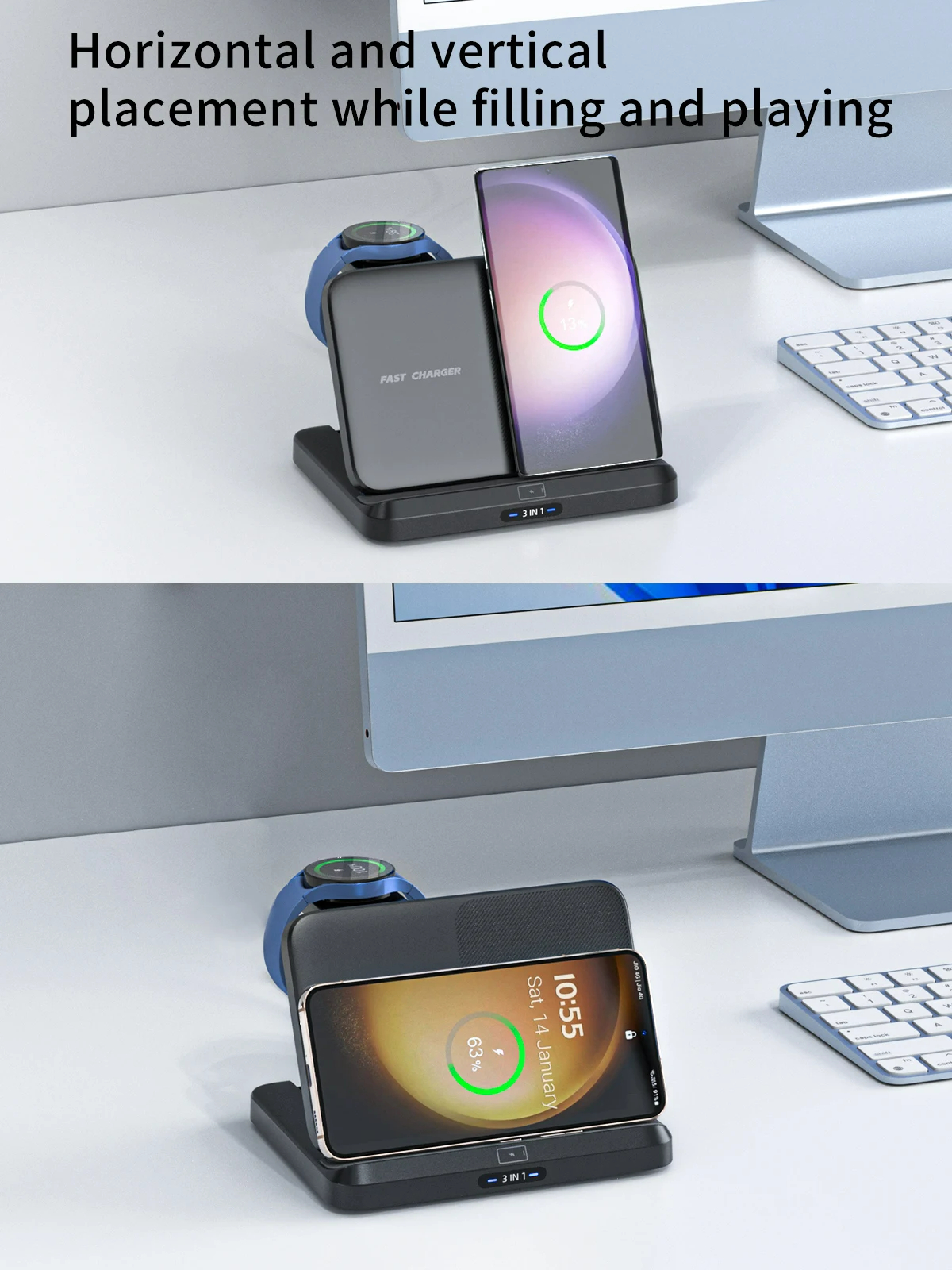 15W 3 In 1 Wireless Charger For Galaxy Z Fold 4 3 2 For All Samsung Tablet Watch Buds