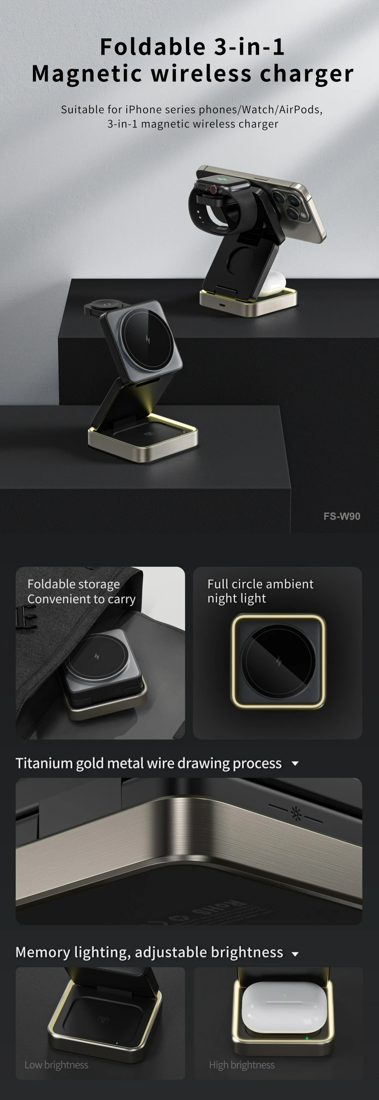 3 In 1 Magnetic Wireless Charger Foldable Trending Products 2024 New Arrival With Night Light 3 In 1 Magnetic Wireless Charger Foldable Trending Products 2024 New Arrival With Night Light