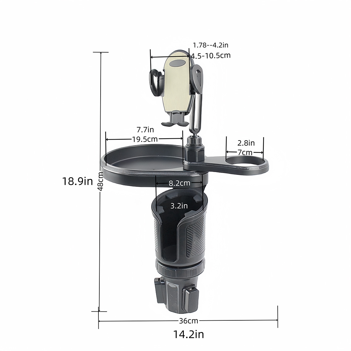 4 in 1 Newest 360 Degree Rotation Car Cup Holder Tray with Phone Slot Swivel Arm and Cup Holder