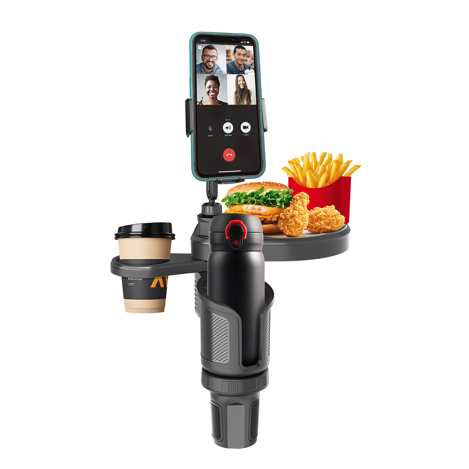 4 in 1 Newest 360 Degree Rotation Car Cup Holder Tray with Phone Slot Swivel Arm and Cup Holder