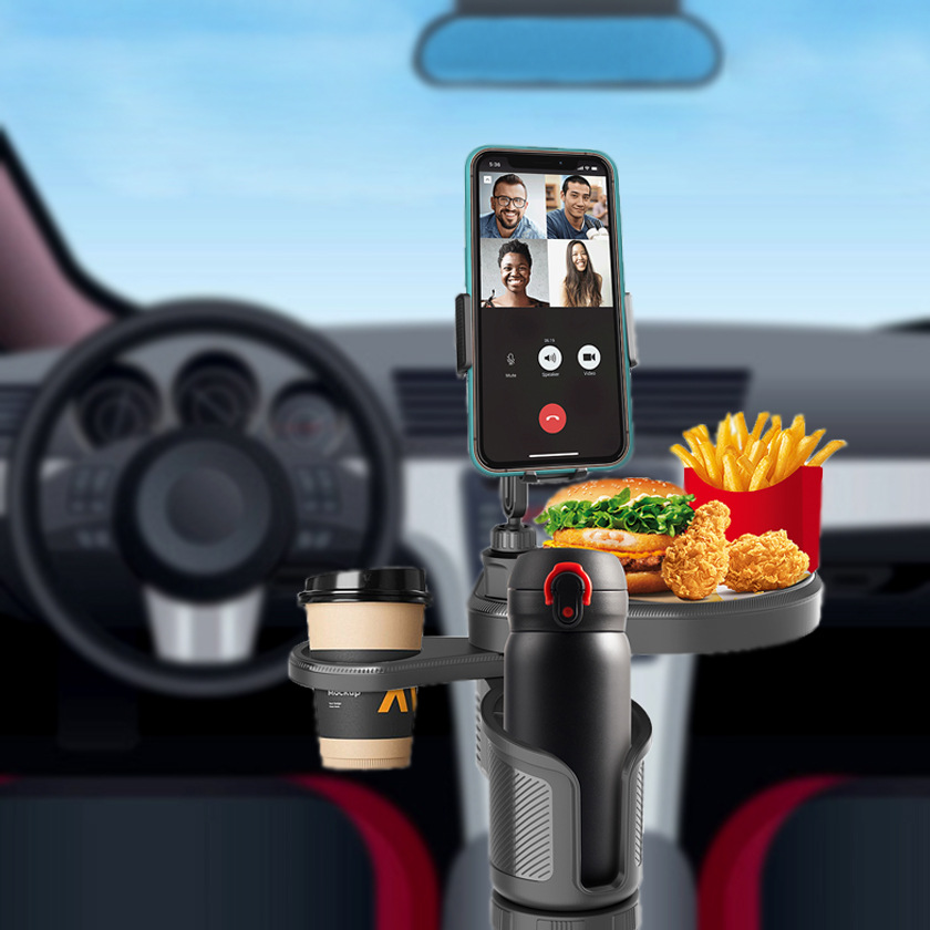 4 in 1 Newest 360 Degree Rotation Car Cup Holder Tray with Phone Slot Swivel Arm and Cup Holder