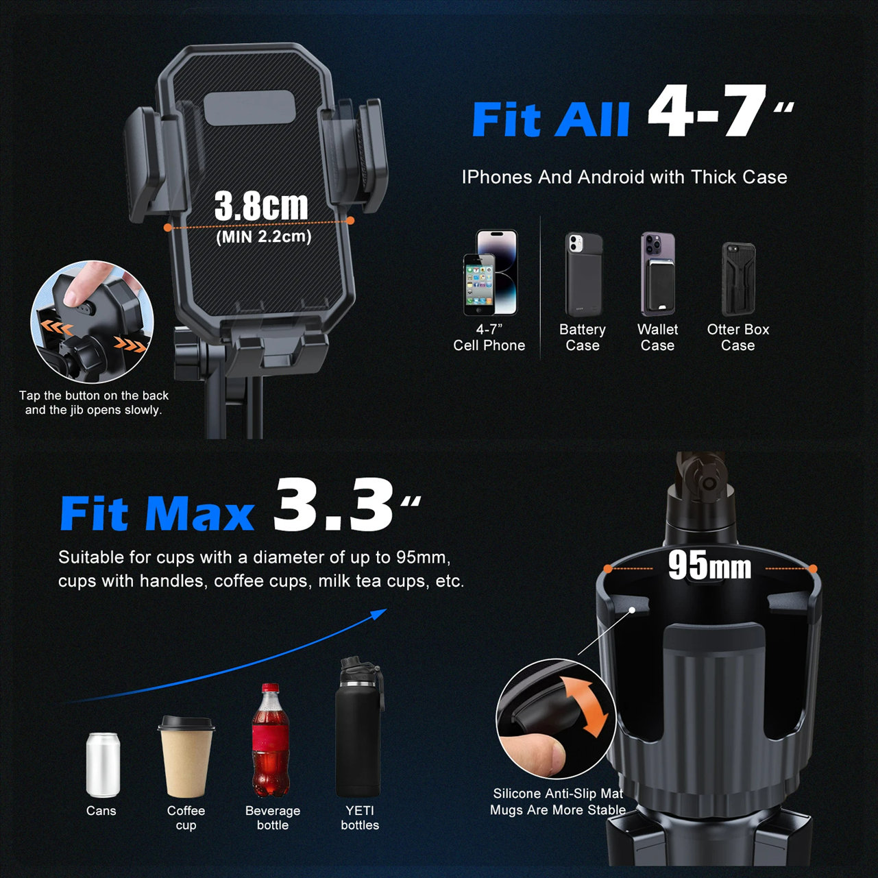 2024 New Car Mount with Phone Mount 360° Rotation Cup Holder Car Navigation Two In One 