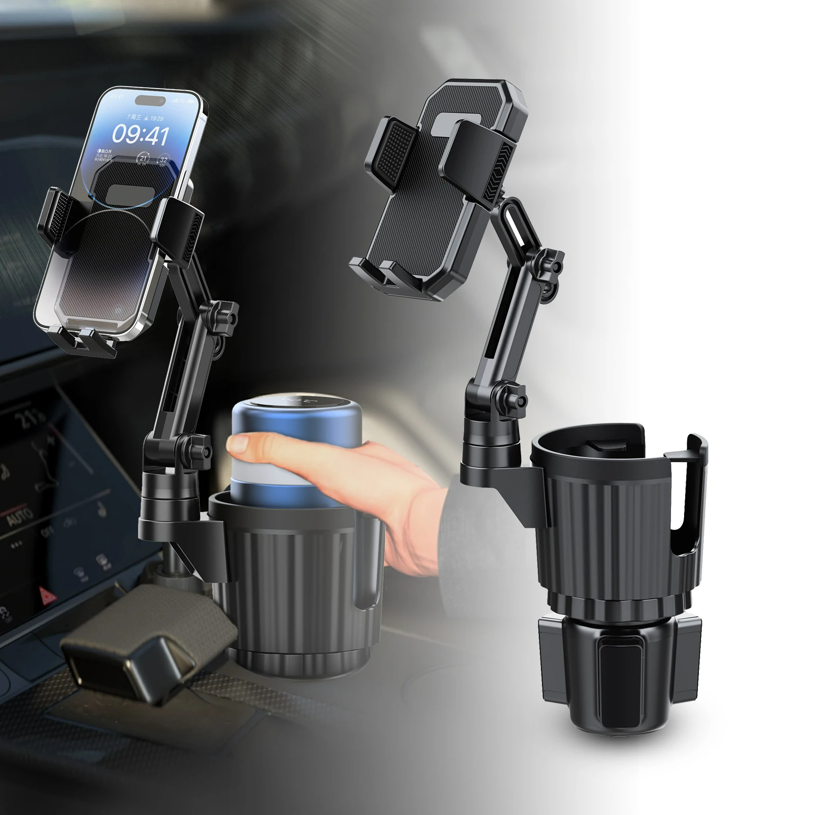2024 New Car Mount with Phone Mount 360° Rotation Cup Holder Car Navigation Two In One 