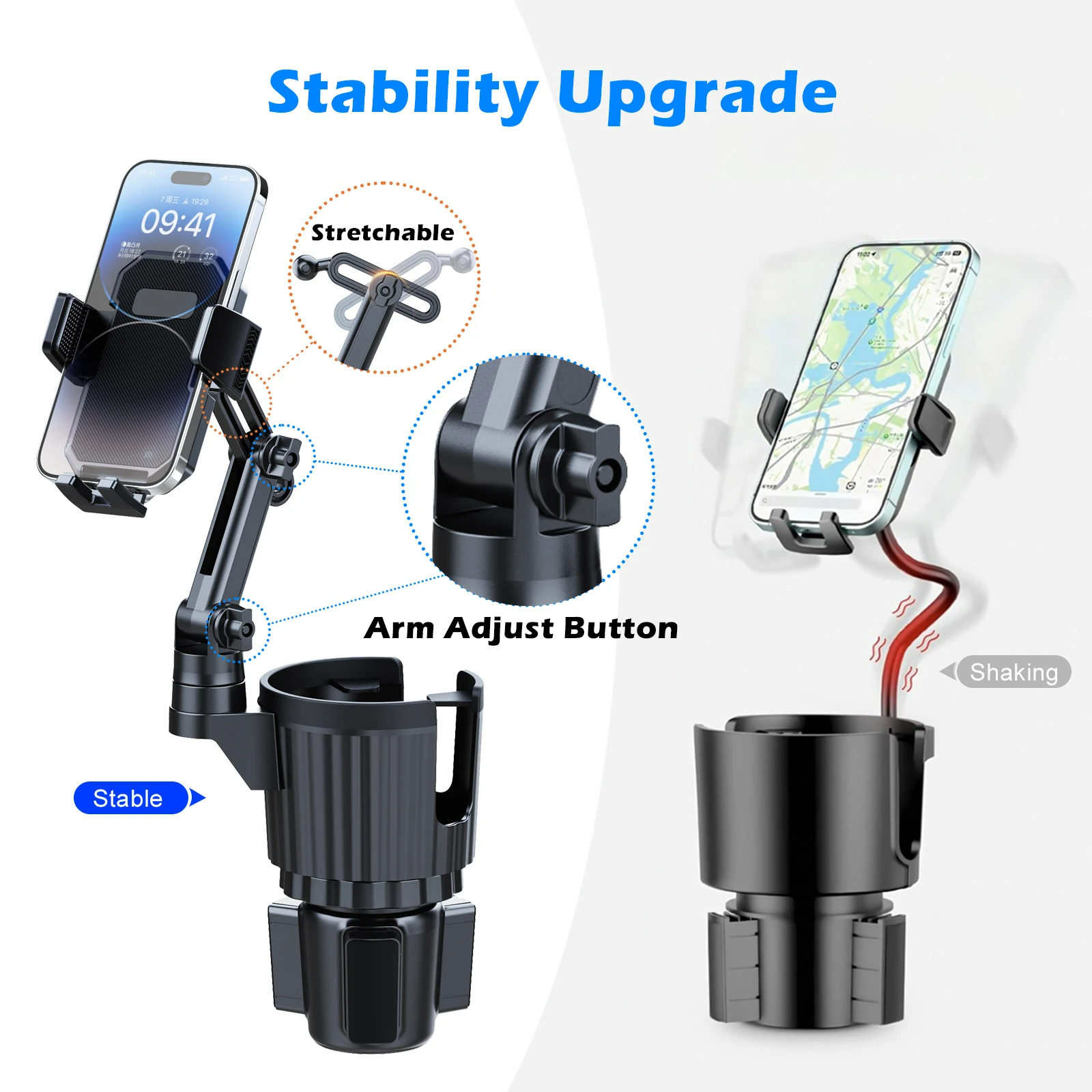 2024 New Car Mount with Phone Mount 360° Rotation Cup Holder Car Navigation Two In One 