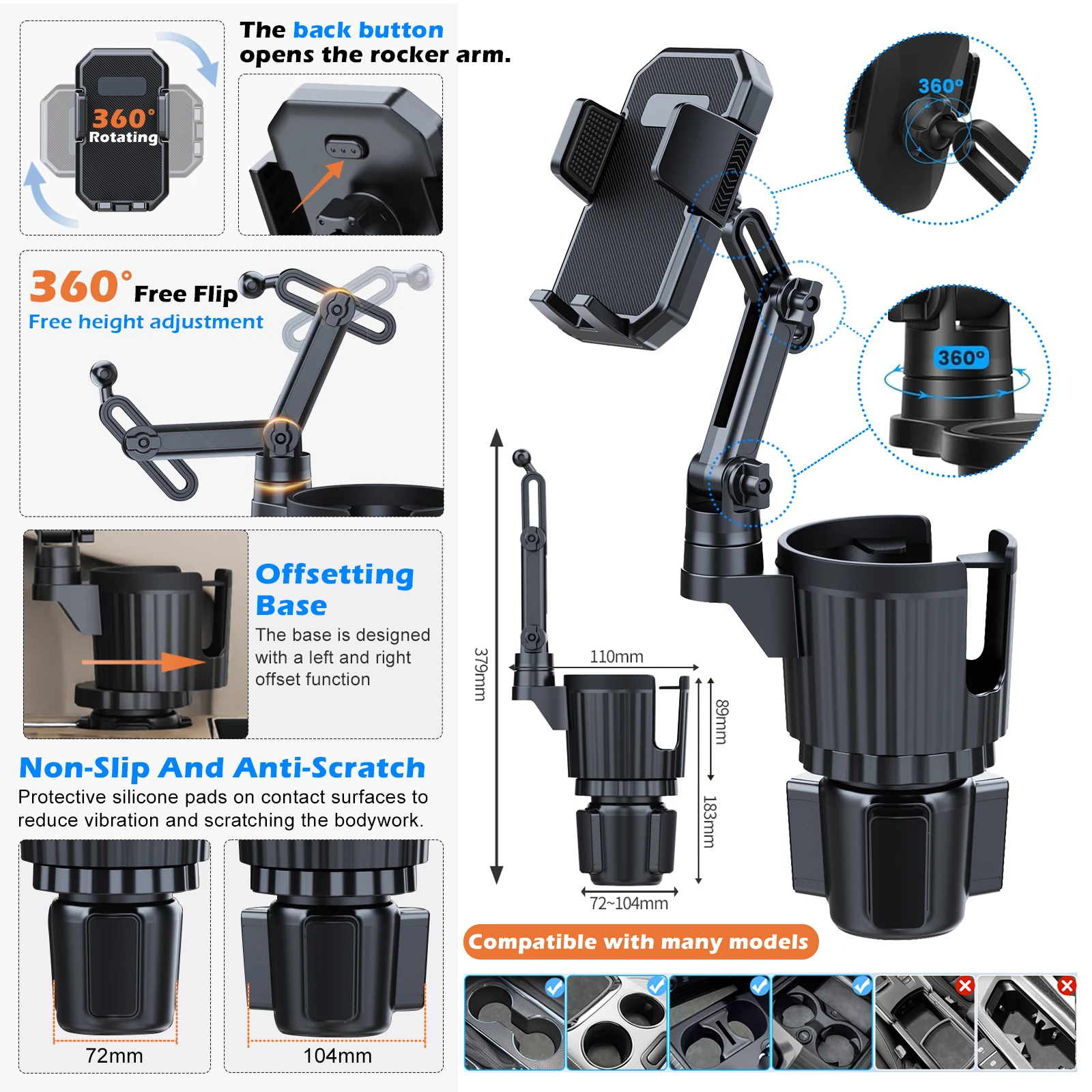 2024 New Car Mount with Phone Mount 360° Rotation Cup Holder Car Navigation Two In One 