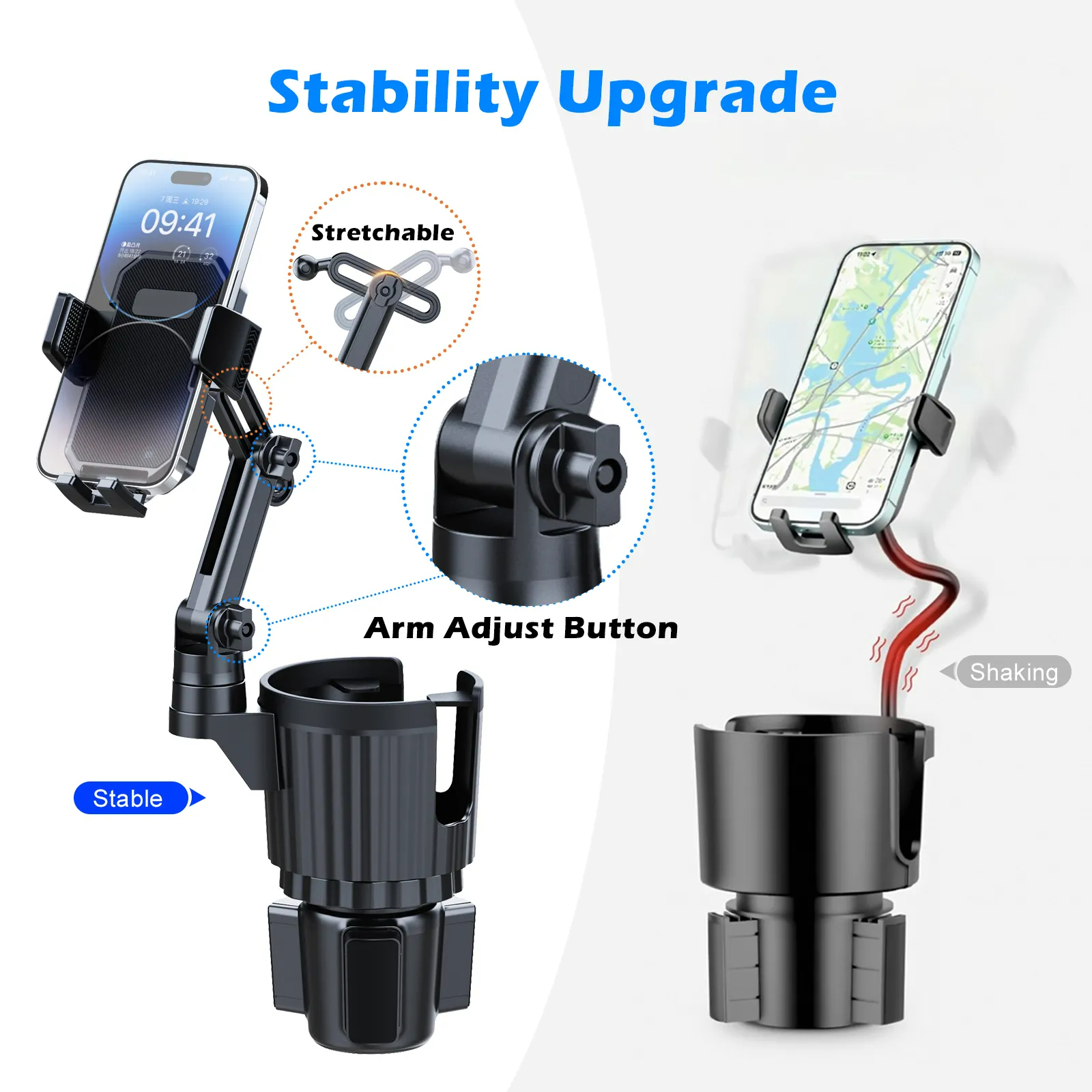 2024 New Car Mount with Phone Mount 360° Rotation Cup Holder Car Navigation Two In One 