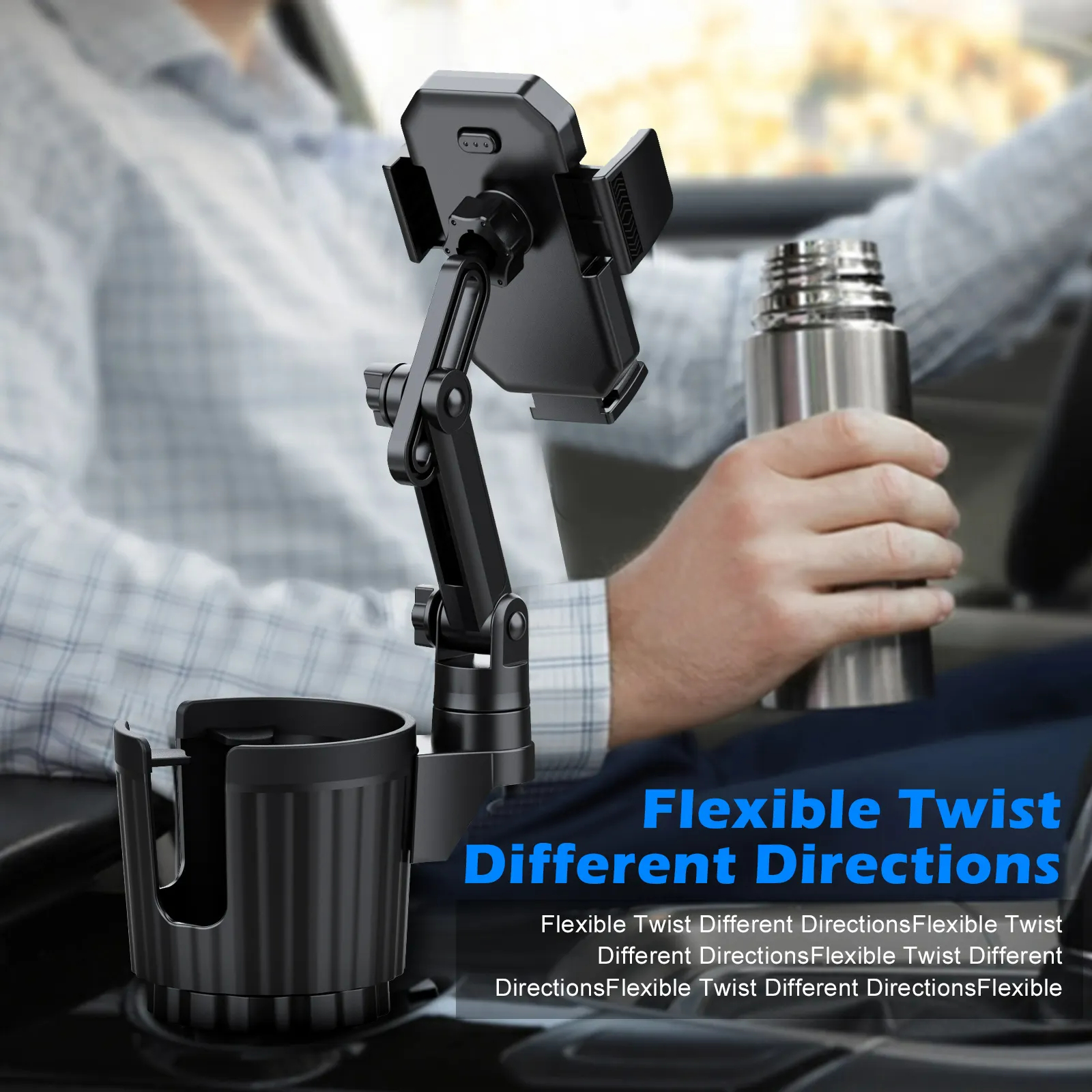 2024 New Car Mount with Phone Mount 360° Rotation Cup Holder Car Navigation Two In One 