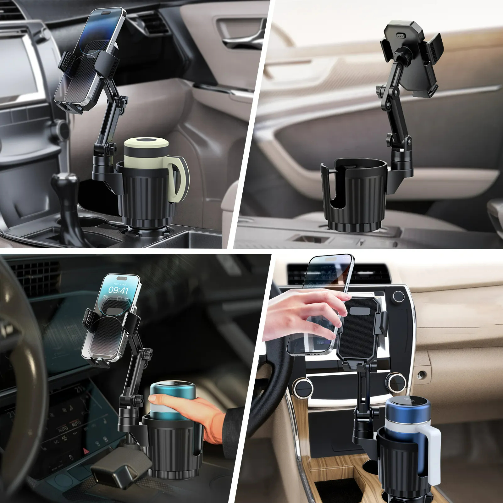 2024 New Car Mount with Phone Mount 360° Rotation Cup Holder Car Navigation Two In One 