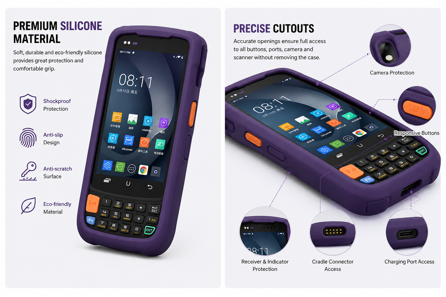 Custom Shockproof Silicone Protective Case for UROVO i6300A PDA Barcode Scanner Terminal