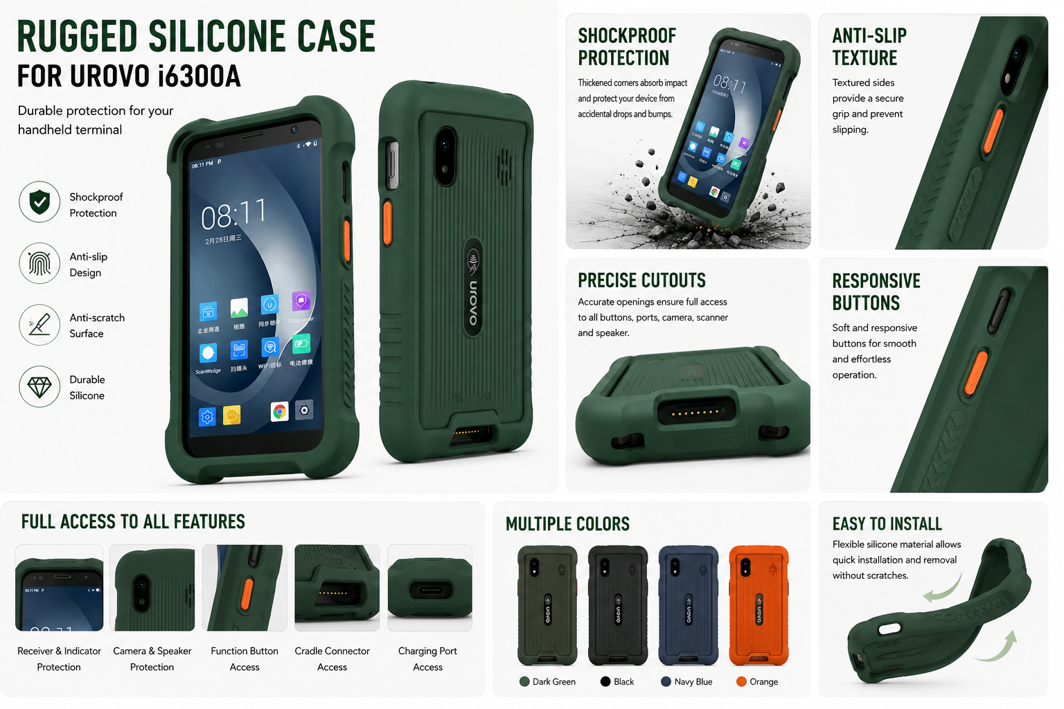 Shockproof Silicone Protective Case for UROVO i6310 Pro Handheld PDA Barcode Scanner Terminal