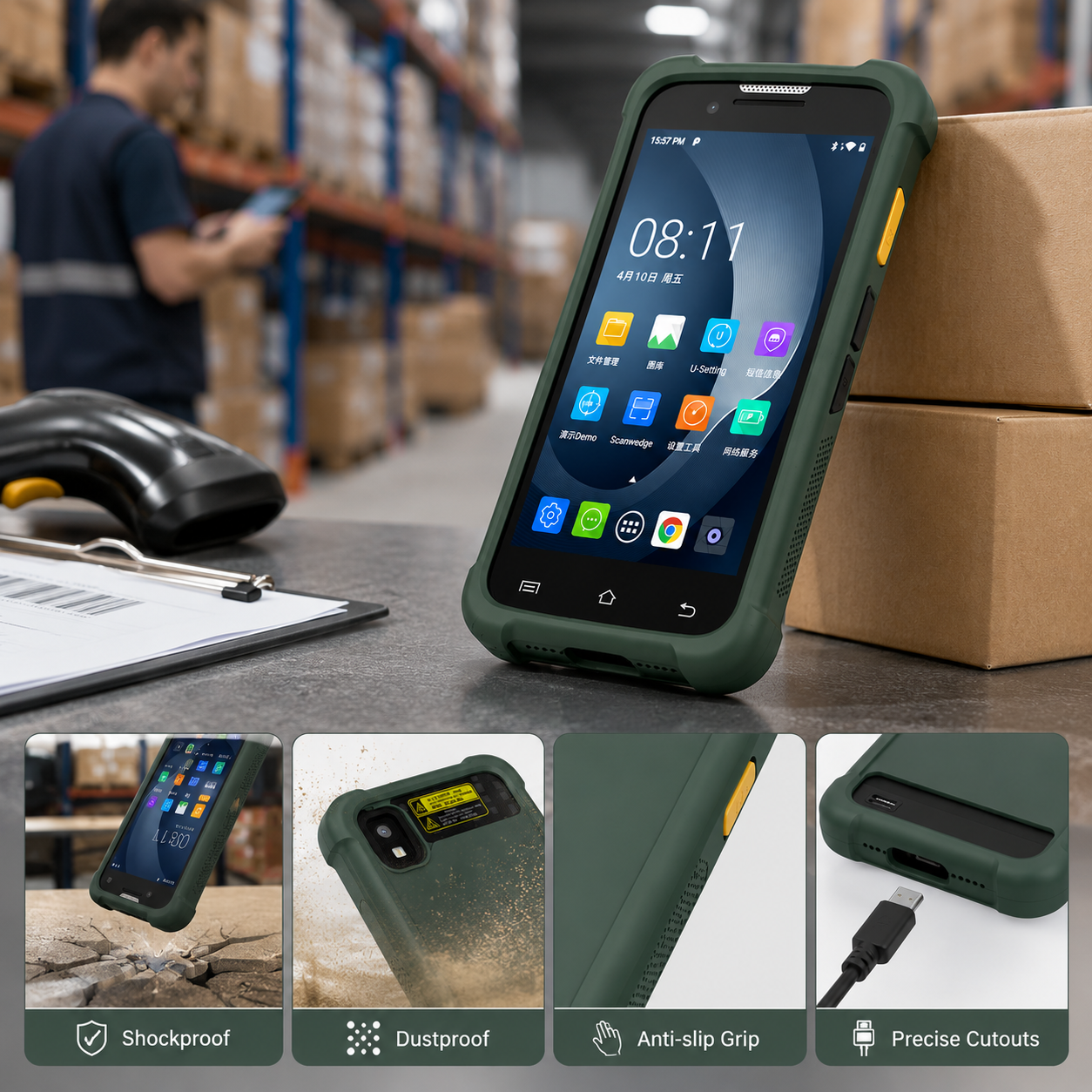 UROVO i6300 Silicone Protective Case Shockproof Anti-Slip Cover for 1D 2D Barcode Scanner PDA