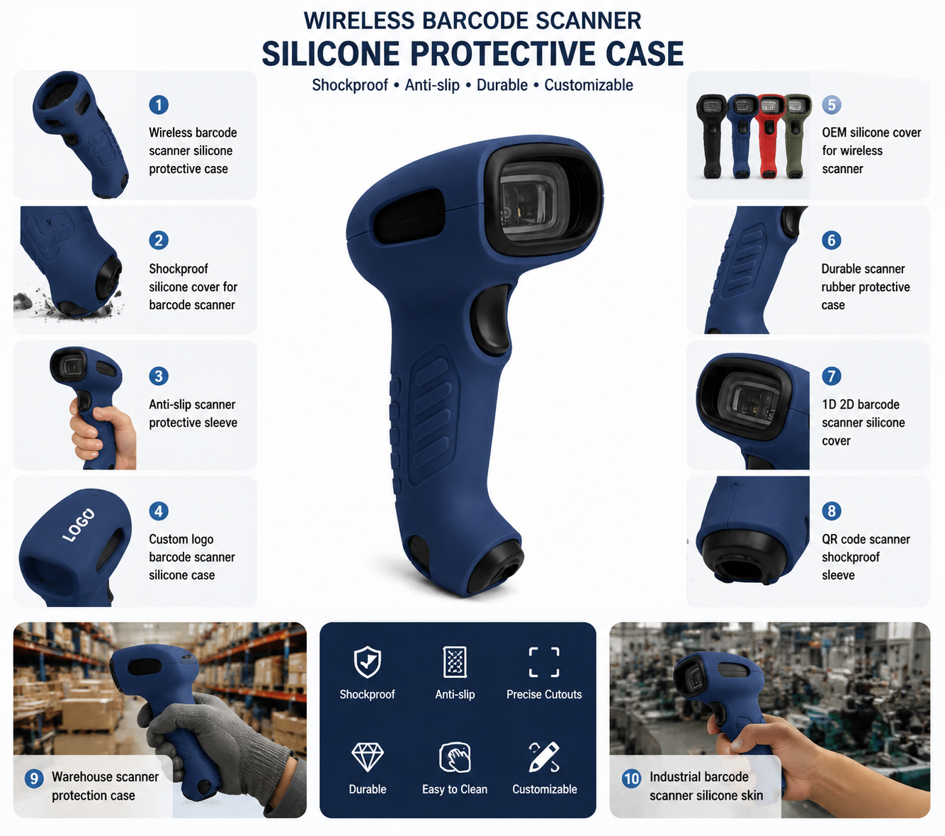 Custom Silicone Protective Case for Wireless Barcode Scanner OEM Anti-Slip Shockproof Cover Custom Silicone Protective Case for Wireless Barcode Scanner OEM Anti-Slip Shockproof Cover
