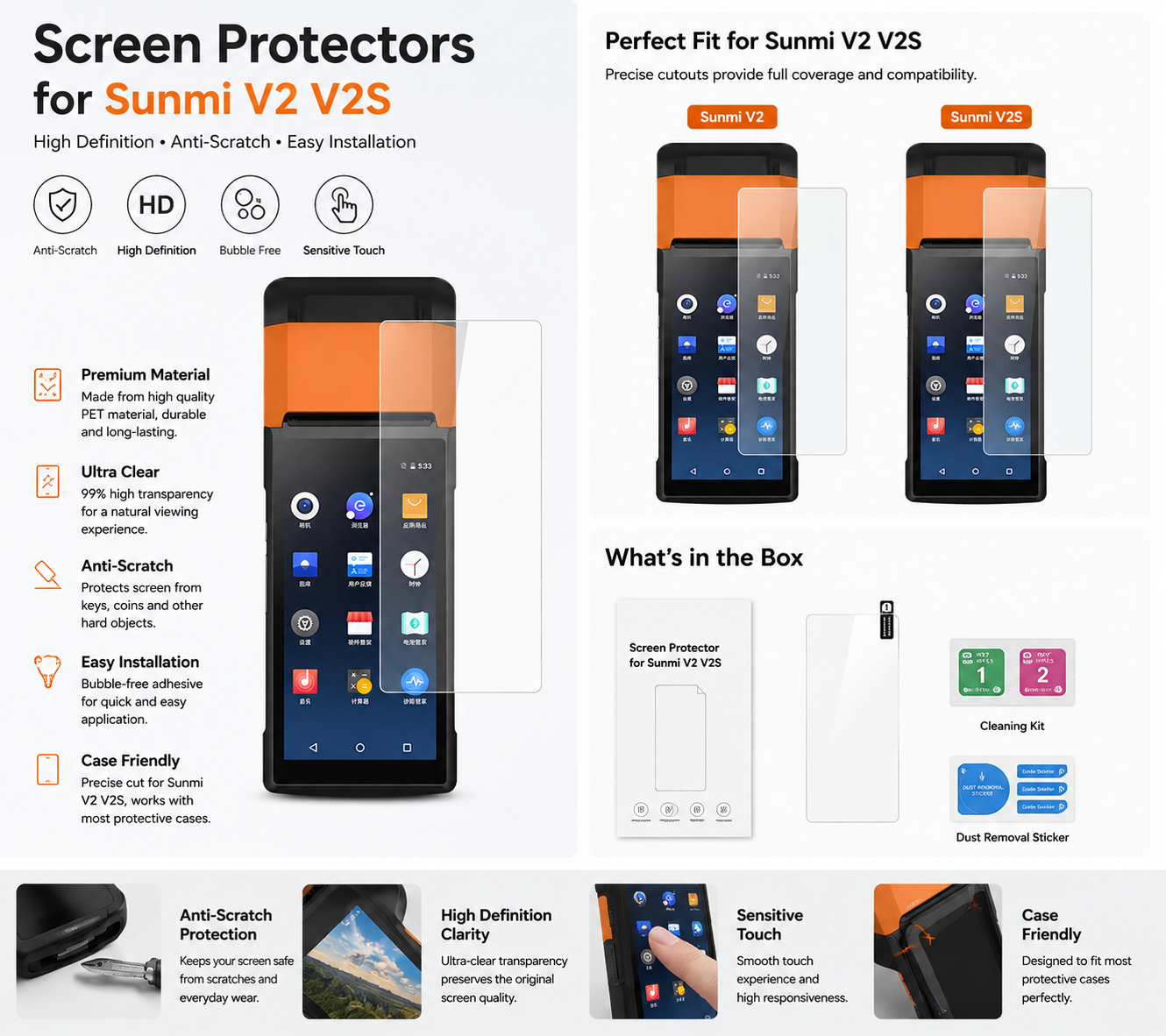 Screen Protector for Sunmi V2 V2S POS Terminal Anti-Scratch HD Protective Film Screen Protector for Sunmi V2 V2S POS Terminal Anti-Scratch HD Protective Film