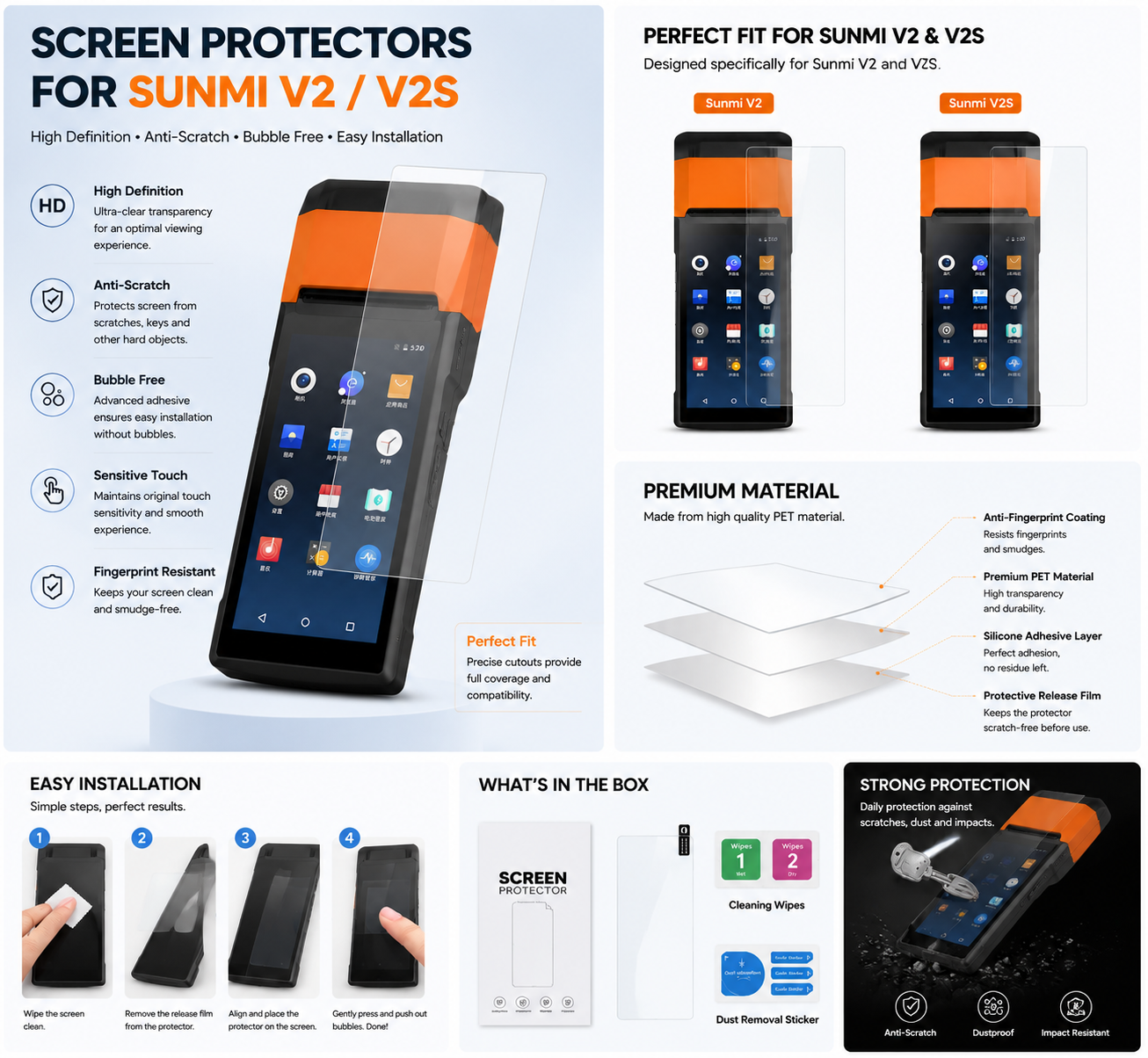Screen Protector for Sunmi V2 V2S POS Terminal Anti-Scratch HD Protective Film Screen Protector for Sunmi V2 V2S POS Terminal Anti-Scratch HD Protective Film