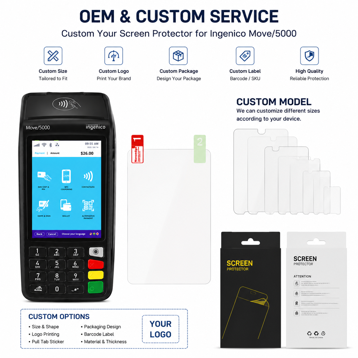 Custom Hydrogel Screen Protector for Ingenico Move 5000 Payment Terminal HD Clear Protective Film