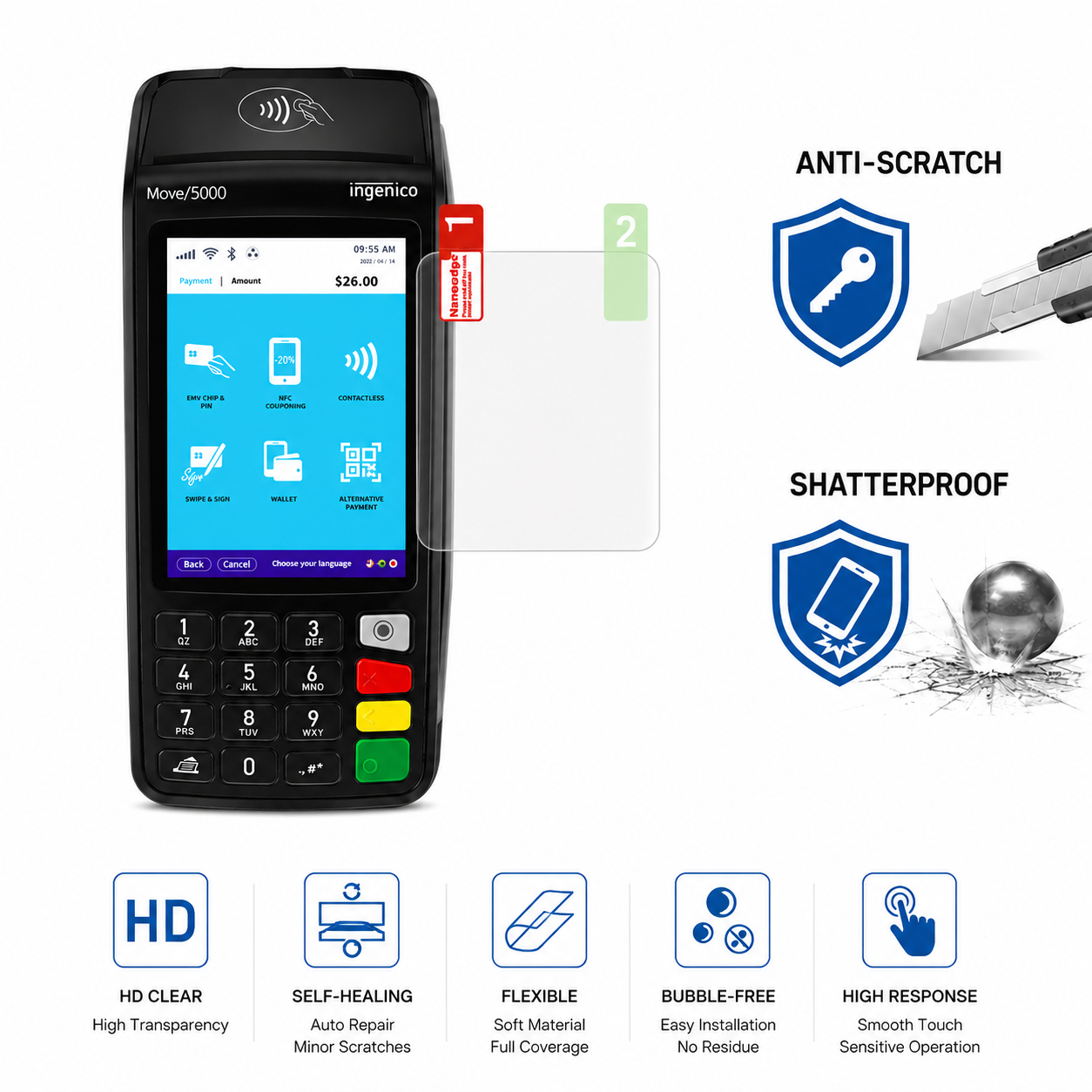 Custom Hydrogel Screen Protector for Ingenico Move 5000 Payment Terminal HD Clear Protective Film