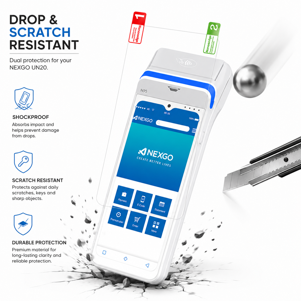 Custom Anti-Scratch Hydrogel Screen Protector with Installation Kit for NEXGO N96 POS Terminal