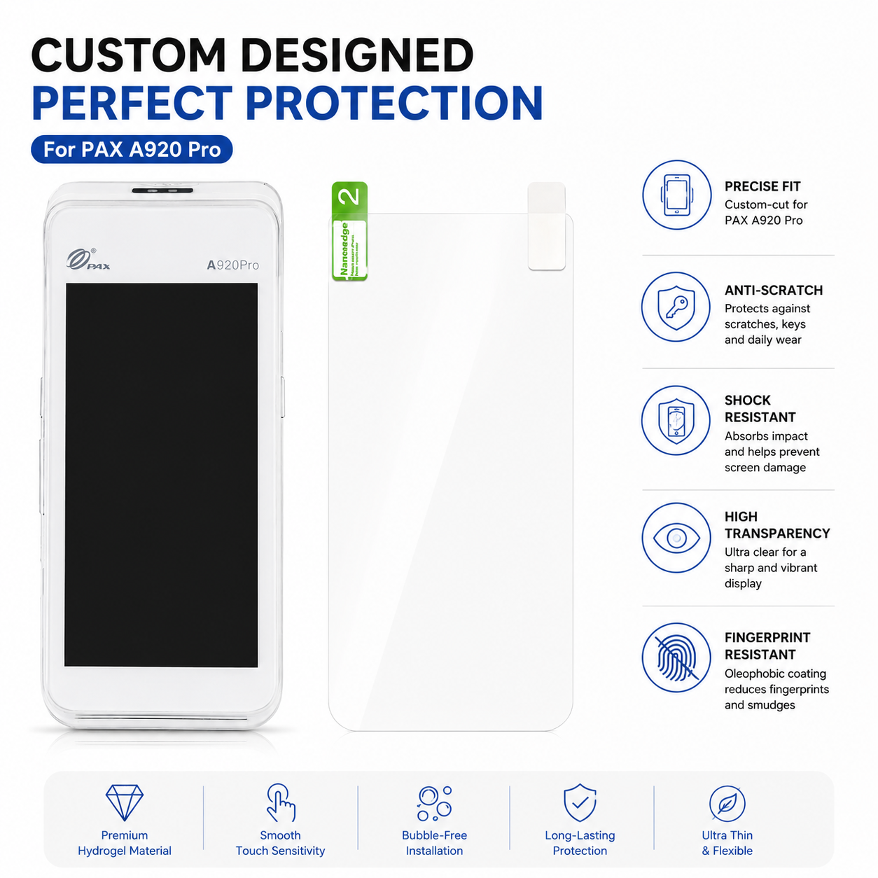 Custom Hydrogel Screen Protector Kit for PAX A920 Pro POS Terminal Anti-Scratch HD Protective Film Custom Hydrogel Screen Protector Kit for PAX A920 Pro POS Terminal Anti-Scratch HD Protective Film
