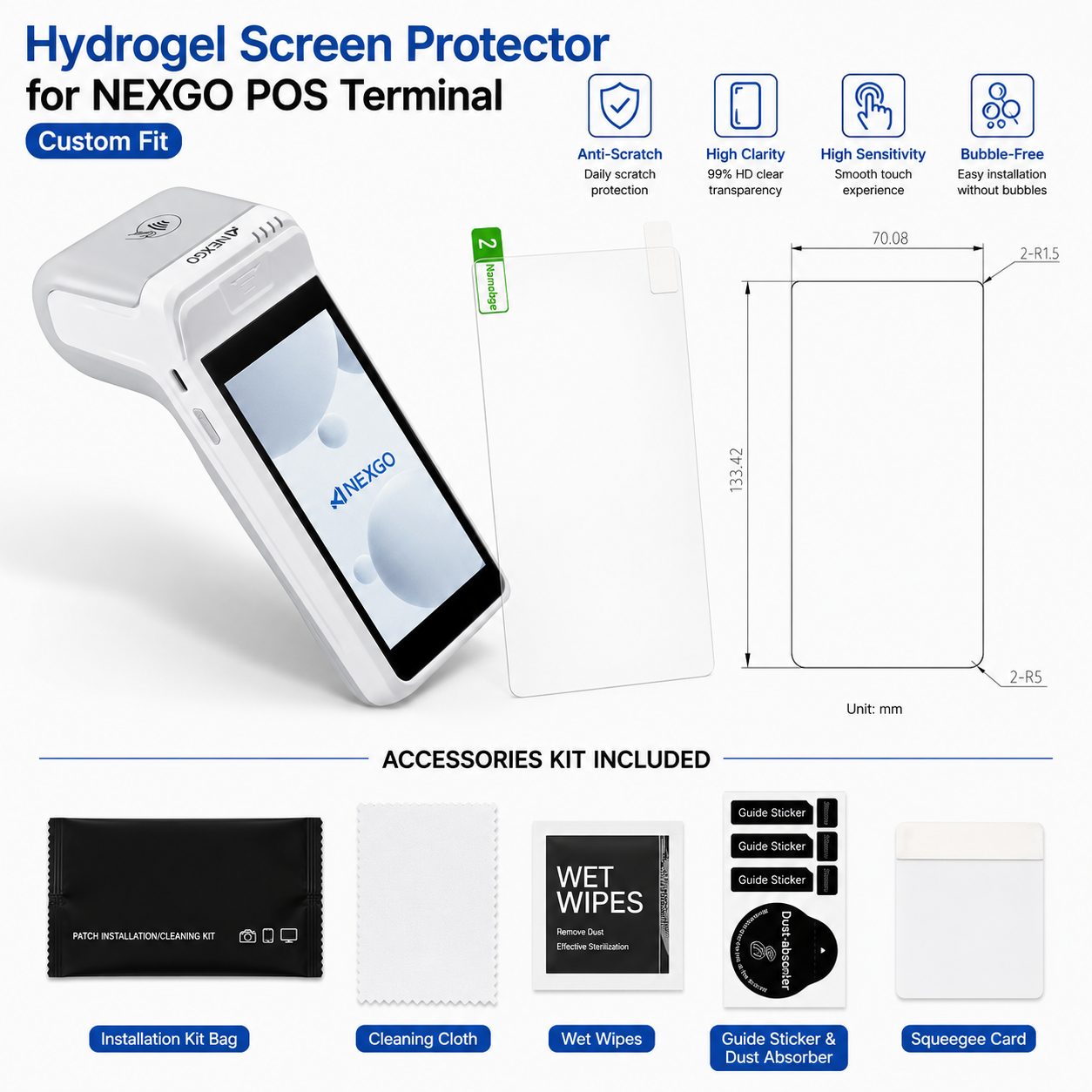 Custom Hydrogel Screen Protector for NEXGO N82 POS Terminal Anti-Scratch HD Protective Film