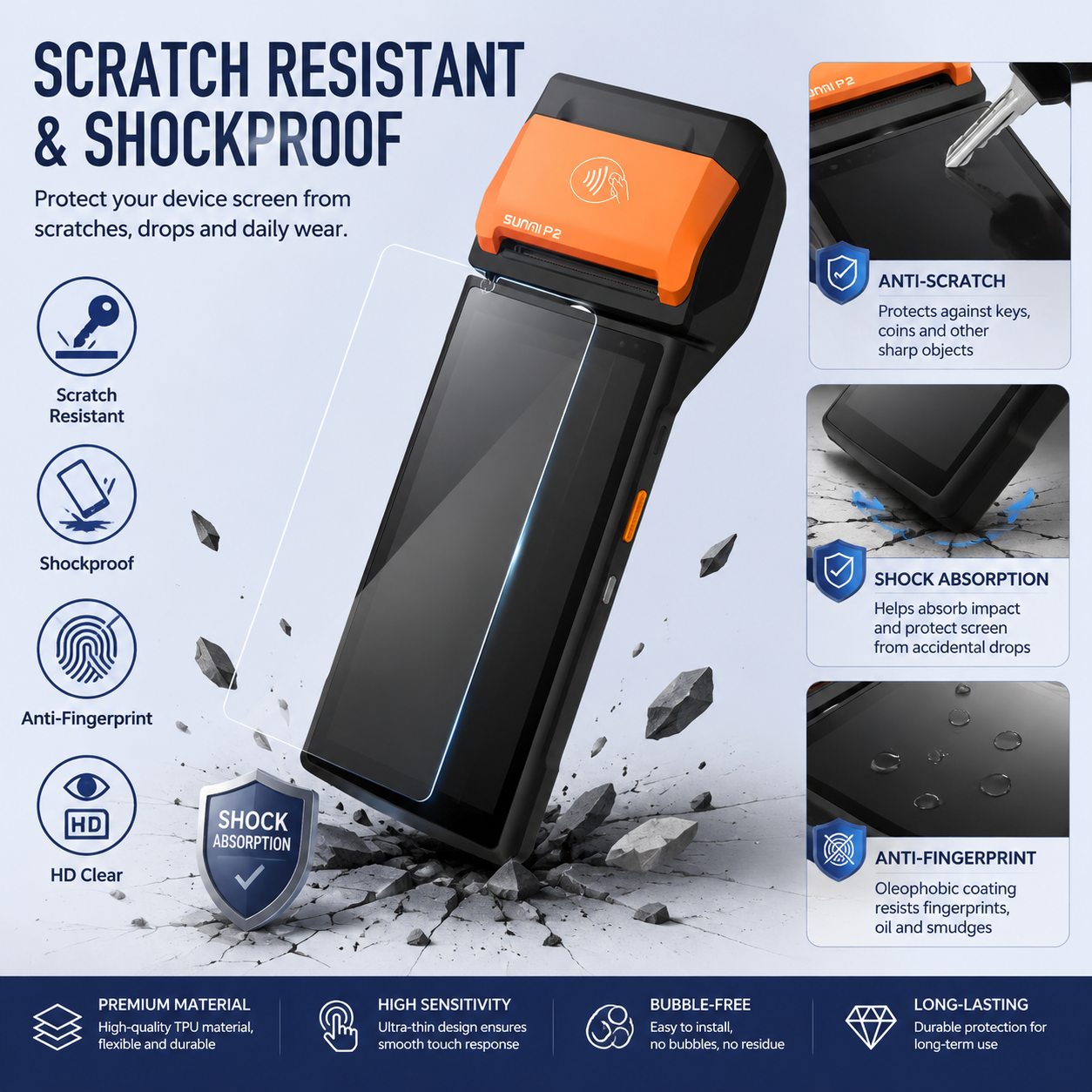 SUNMI P2 Screen Protector Hydrogel Film Anti-Scratch Anti-Fingerprint HD Clear Protection