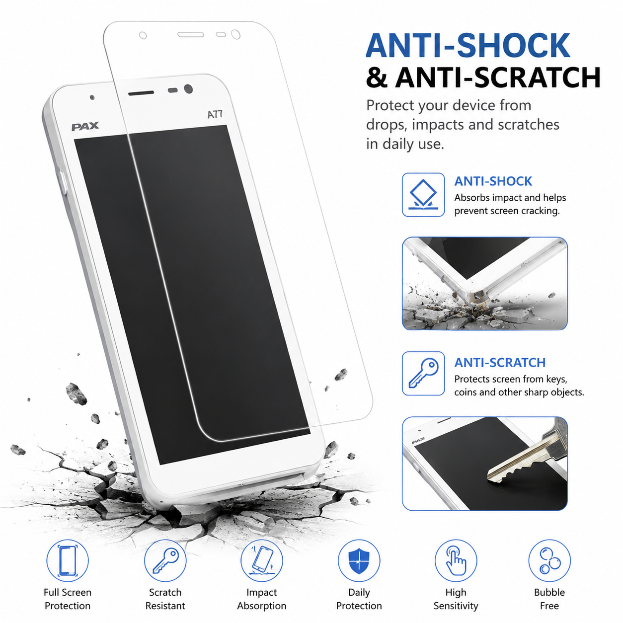 Custom Anti-Scratch HD Clear Protective Hydrogel Screen Protector for PAX A77 Mobile POS Terminal Custom Anti-Scratch HD Clear Protective Hydrogel Screen Protector for PAX A77 Mobile POS Terminal