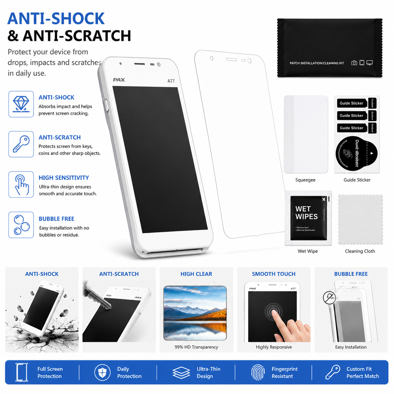 Custom Anti-Scratch HD Clear Protective Hydrogel Screen Protector for PAX A77 Mobile POS Terminal Custom Anti-Scratch HD Clear Protective Hydrogel Screen Protector for PAX A77 Mobile POS Terminal