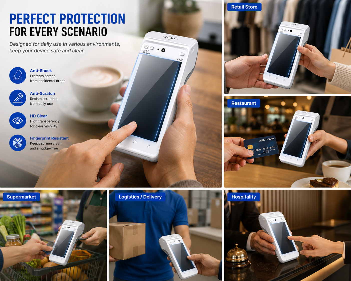 Custom Anti Scratch Anti Shock HD Clear Hydrogel Screen Protector for PAX A930 POS Terminal Custom Anti Scratch Anti Shock HD Clear Hydrogel Screen Protector for PAX A930 POS Terminal