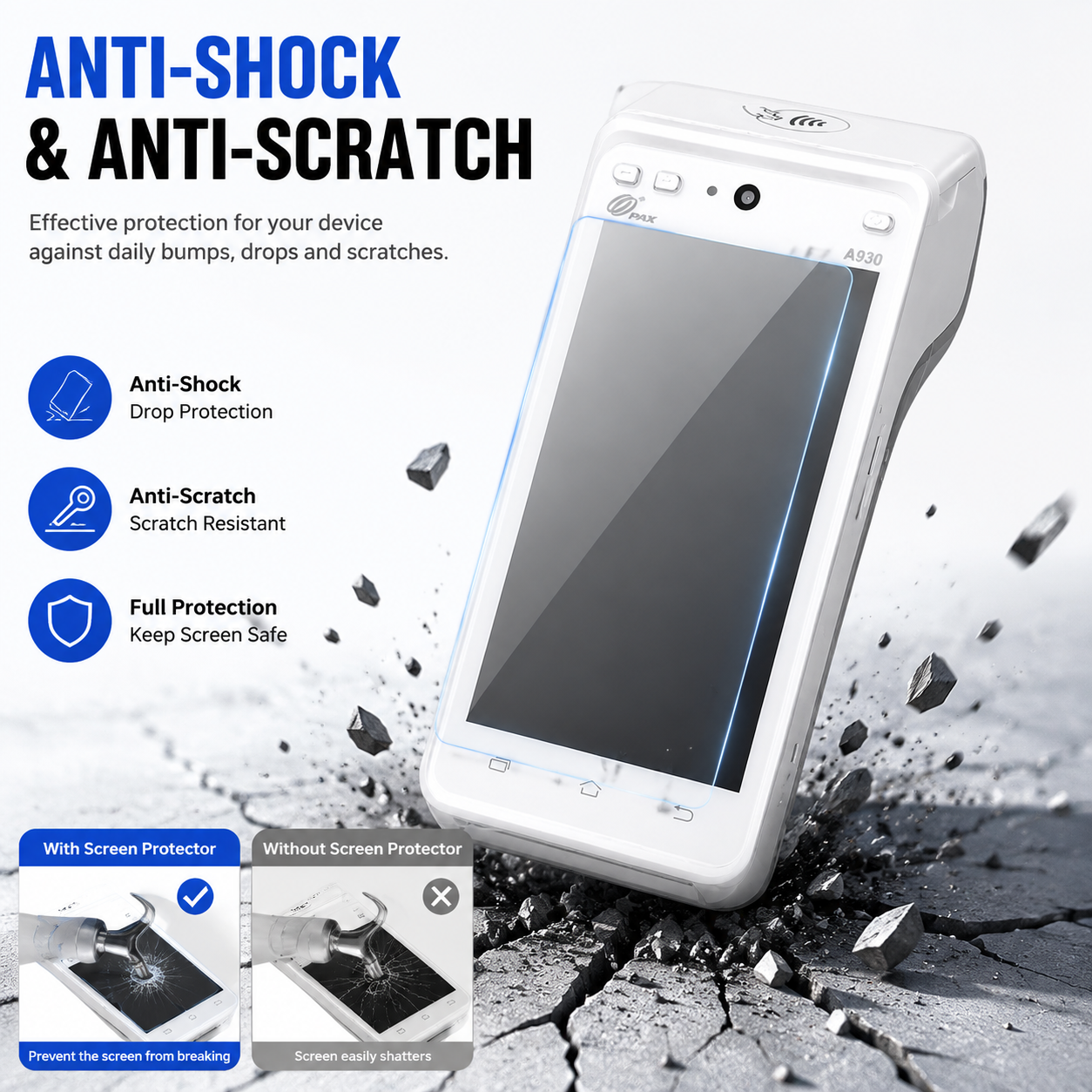 Custom Anti Scratch Anti Shock HD Clear Hydrogel Screen Protector for PAX A930 POS Terminal Custom Anti Scratch Anti Shock HD Clear Hydrogel Screen Protector for PAX A930 POS Terminal