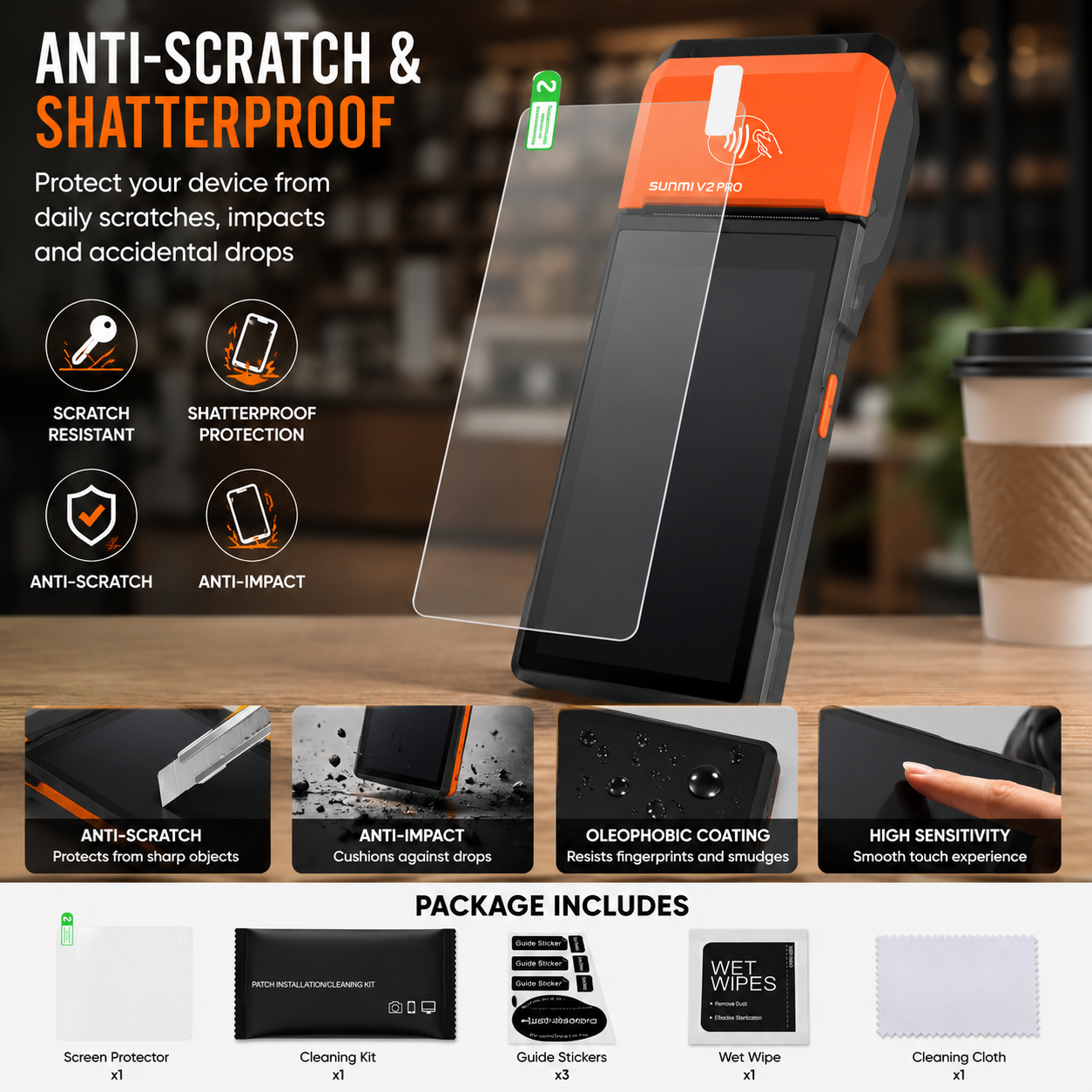 Sunmi V2 Pro Screen Protector HD Clear Anti-Scratch Protective Film for Sunmi V2 Pro POS Terminal Sunmi V2 Pro Screen Protector HD Clear Anti-Scratch Protective Film for Sunmi V2 Pro POS Terminal
