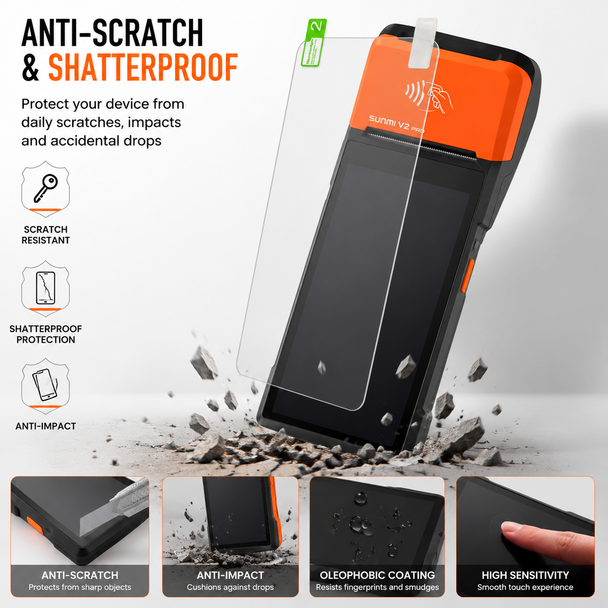 Sunmi V2 Pro Screen Protector HD Clear Anti-Scratch Protective Film for Sunmi V2 Pro POS Terminal